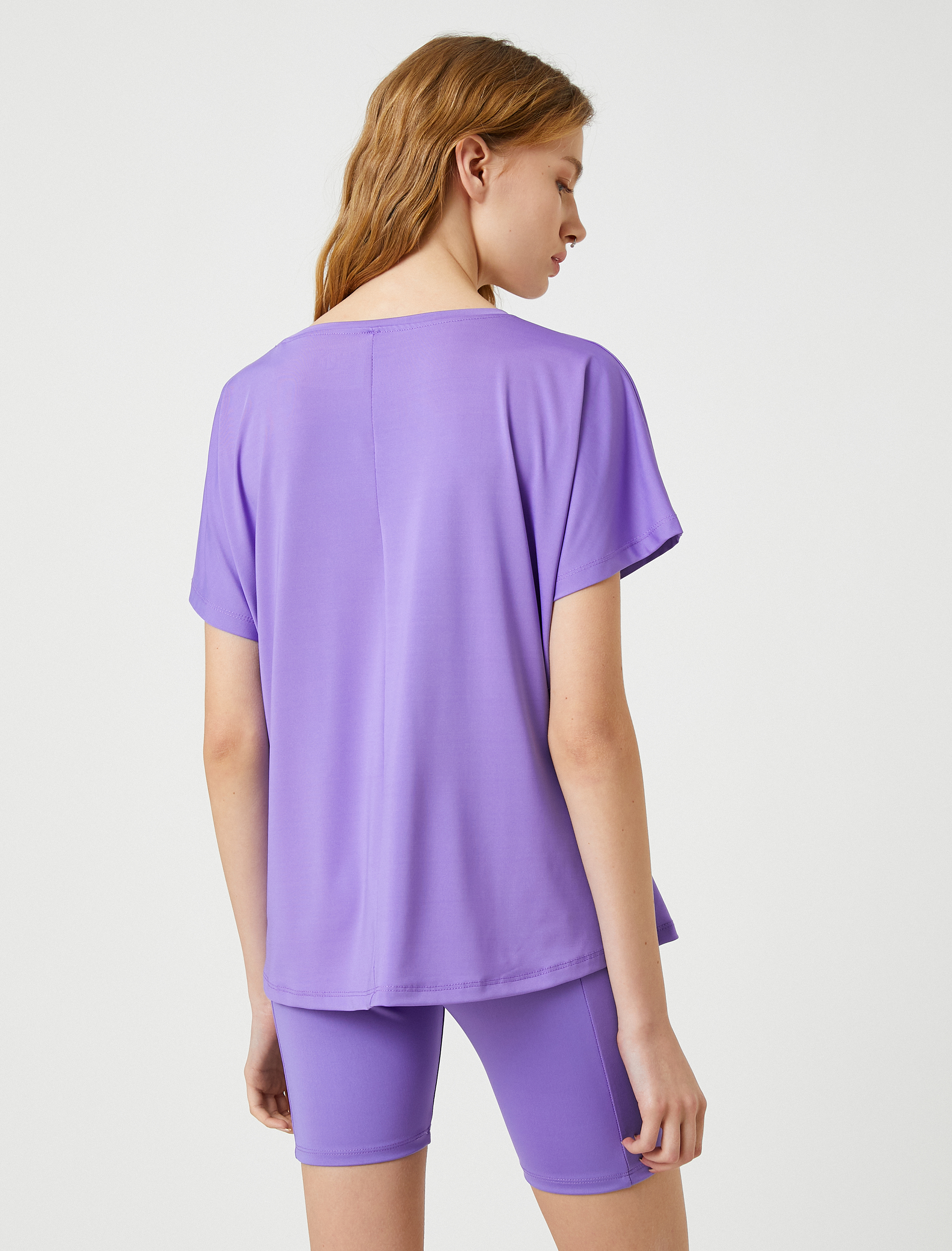   Oversize Spor Tişört Slogan Baskılı Kayık Yaka