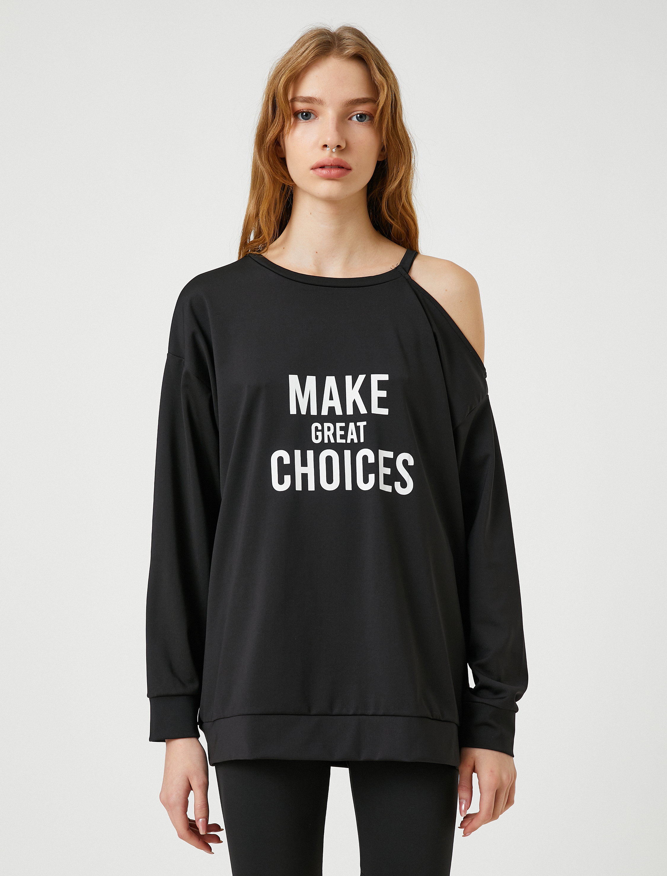   Oversize Spor Sweatshirt Baskılı Pencere Detaylı