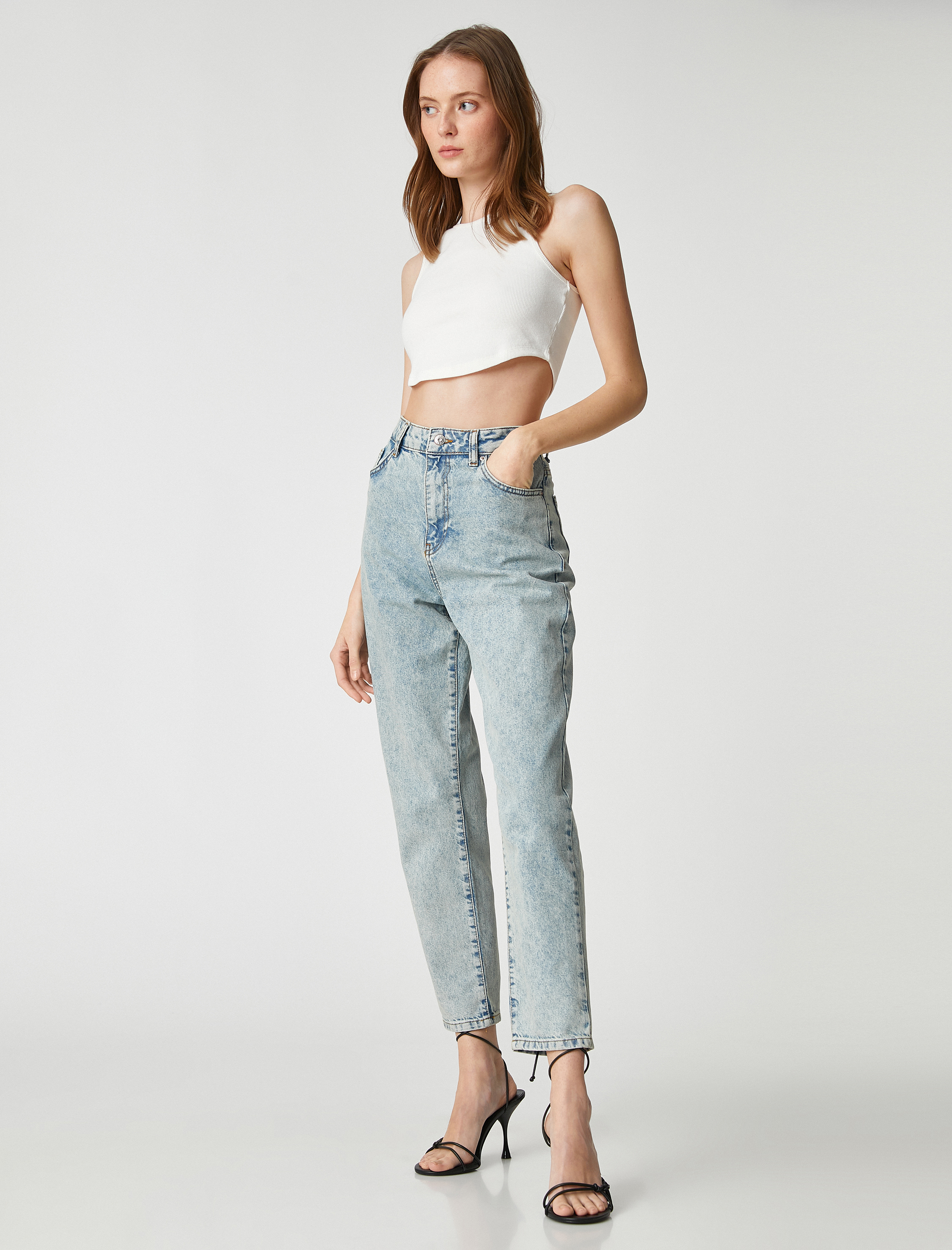   Yüksek Bel Kot Pantolon Rahat Kesim Hafif Dar Paça - Mom Jeans