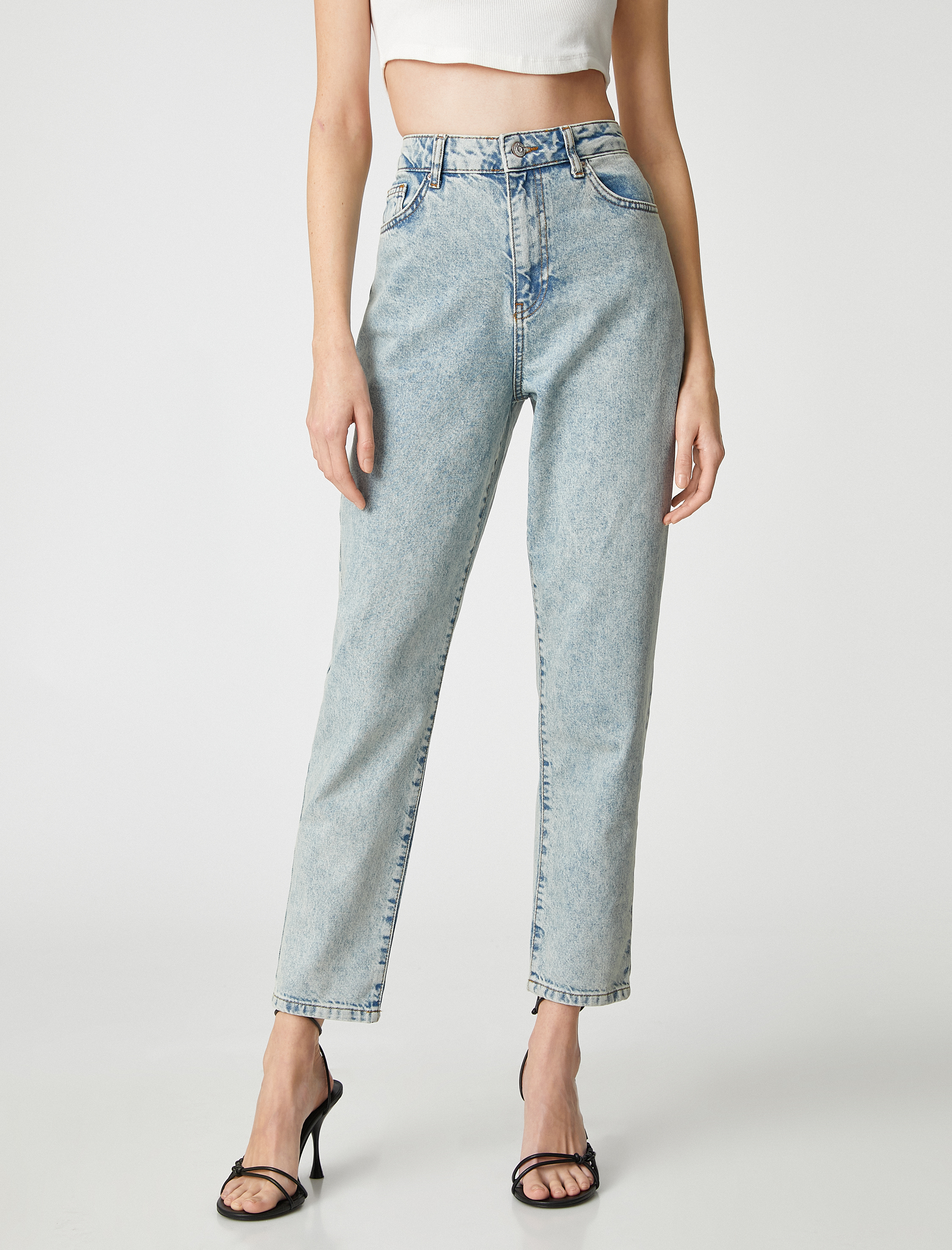   Yüksek Bel Kot Pantolon Rahat Kesim Hafif Dar Paça - Mom Jeans