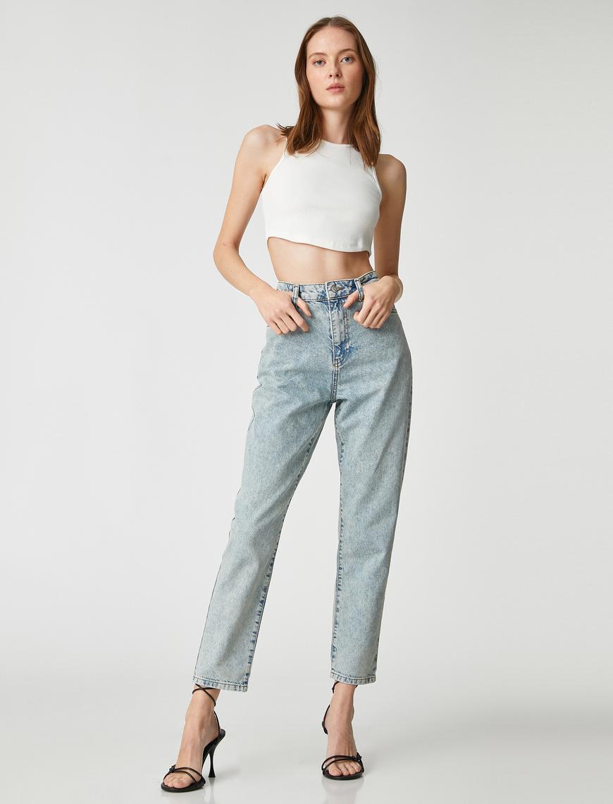   Yüksek Bel Kot Pantolon Rahat Kesim Hafif Dar Paça - Mom Jeans
