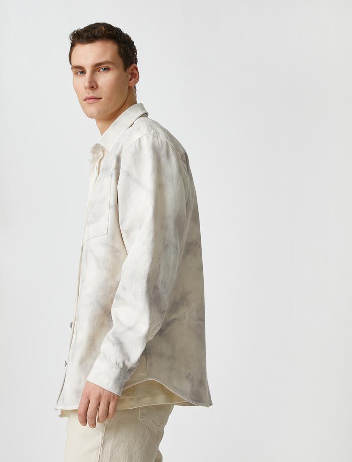  Kışlık Gömlek Kanvas Soyut Baskılı Cep Detaylı Klasik Yaka Düğmeli