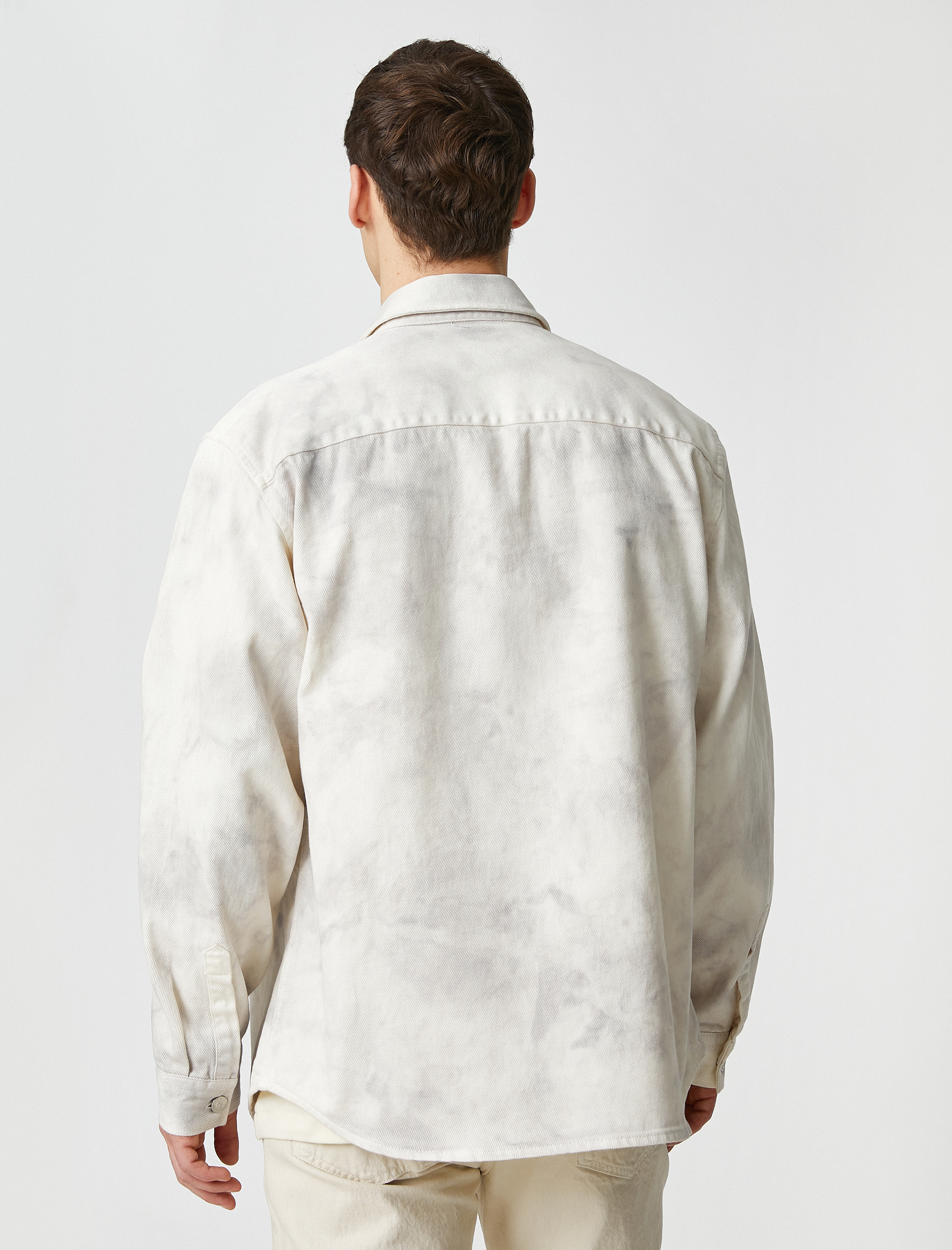   Kışlık Gömlek Kanvas Soyut Baskılı Cep Detaylı Klasik Yaka Düğmeli