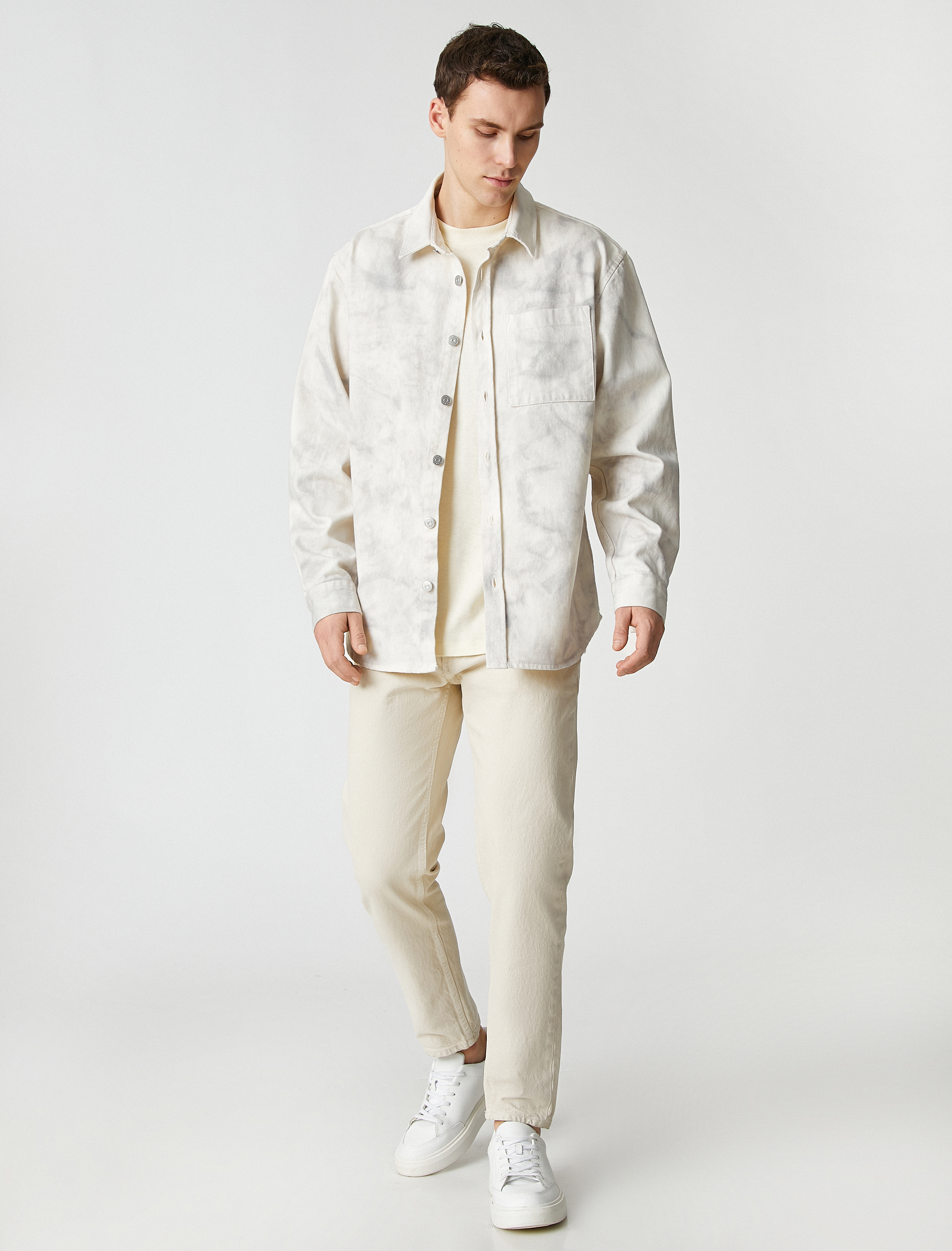   Kışlık Gömlek Kanvas Soyut Baskılı Cep Detaylı Klasik Yaka Düğmeli