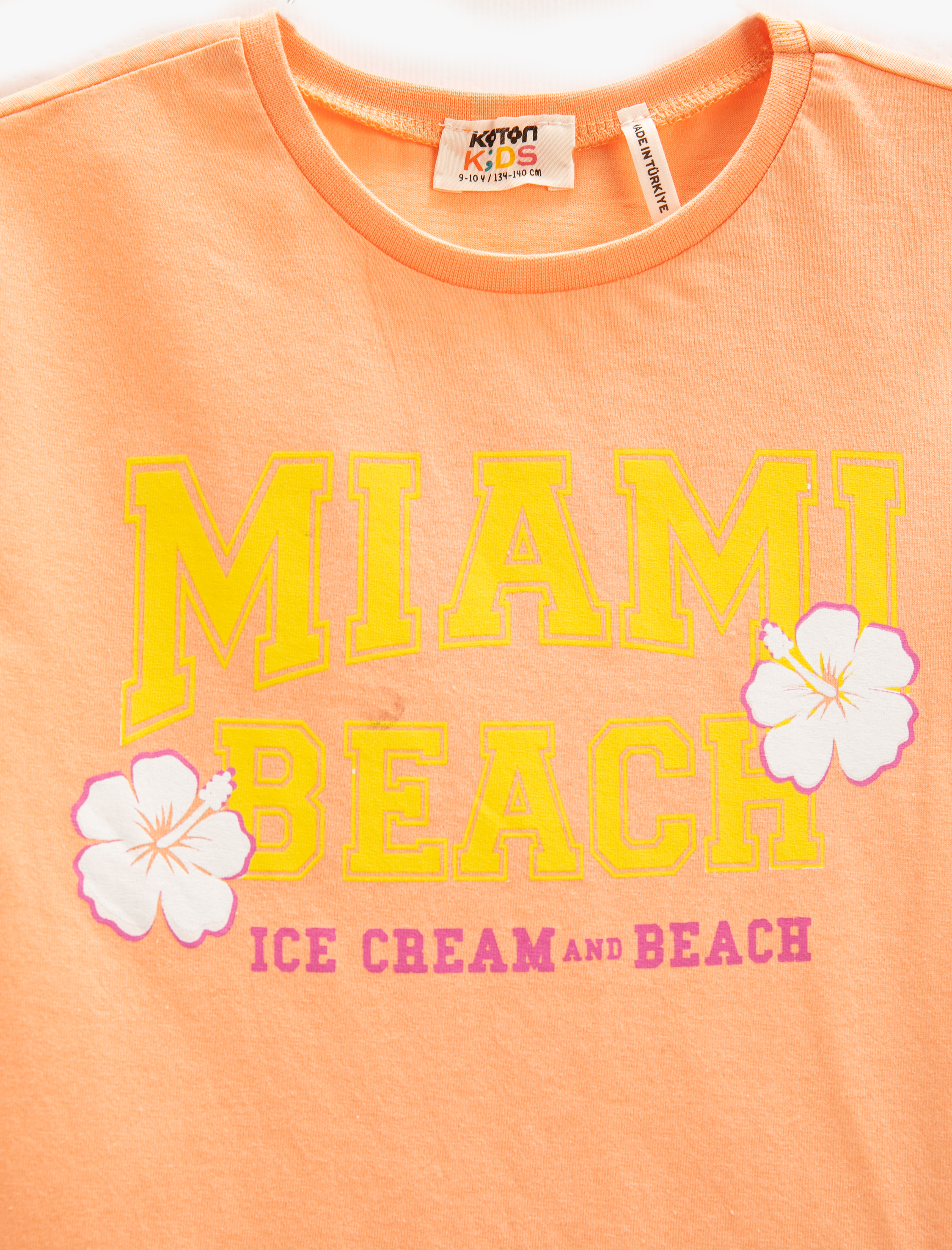  Kız Çocuk Kısa Kollu Tişört Miami Baskılı Bisiklet Yaka