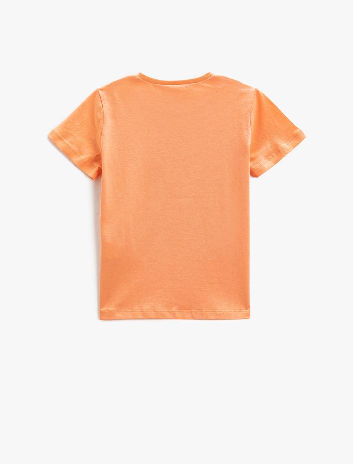 Kız Çocuk Kısa Kollu Tişört Palmiye Baskılı Bisiklet Yaka