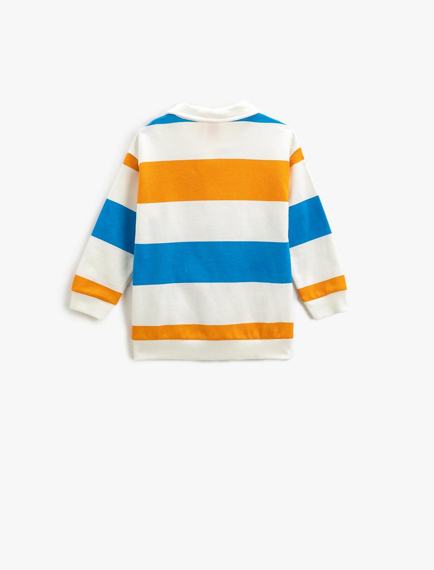  Erkek Bebek Polo Yaka Sweatshirt Renk Kontrastlı Baskı Detaylı