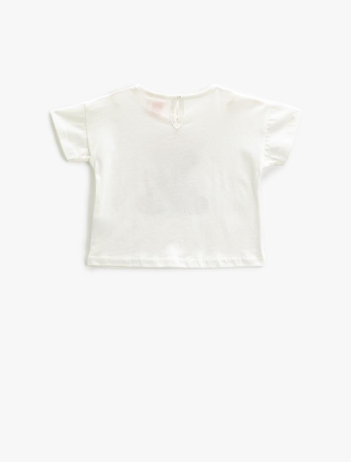 Kız Bebek Kısa Kollu Tişört Bisiklet Yaka  Ayıcık Baskılı