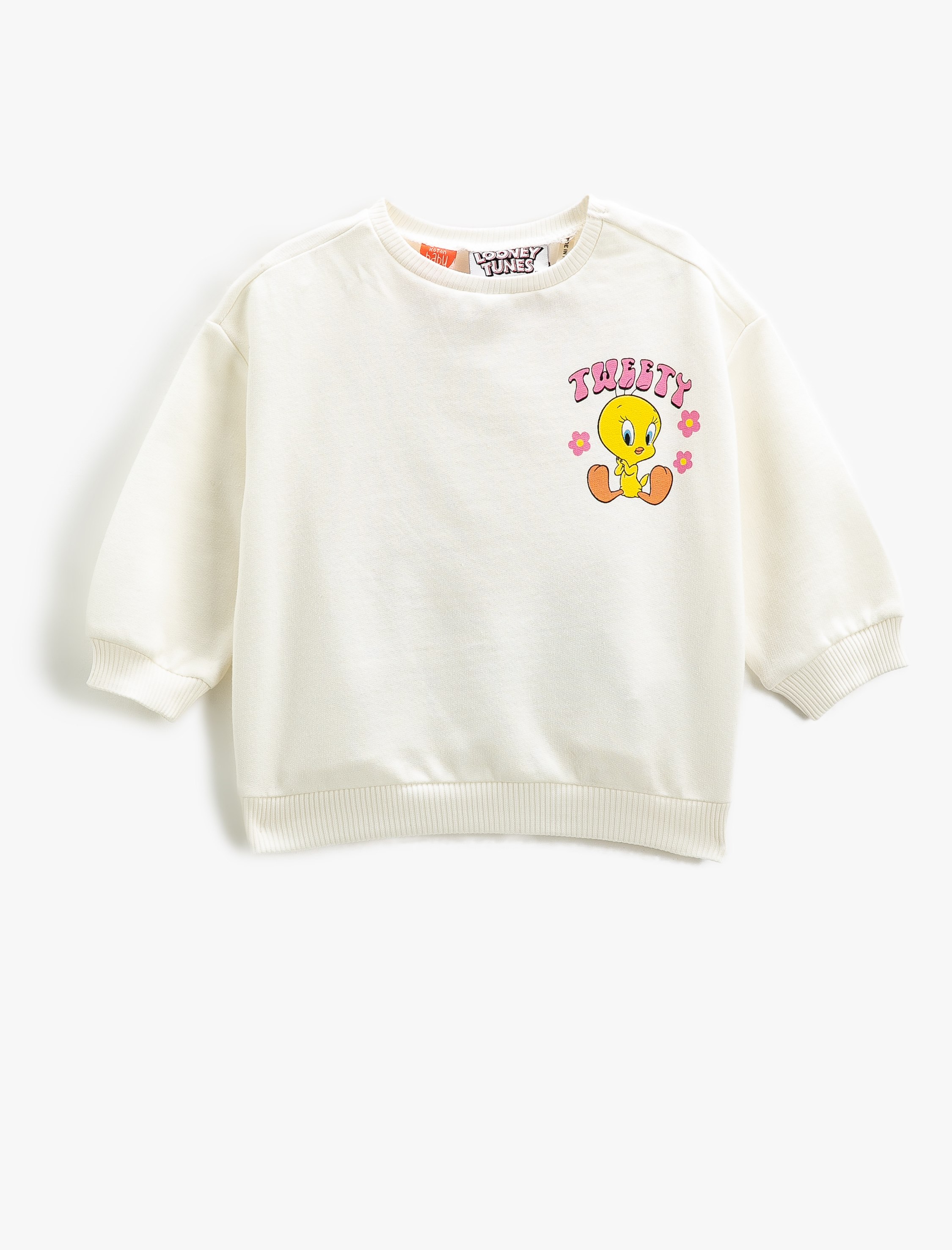  Kız Bebek Tweety Sweatshirt Lisanslı Uzun Kollu Bisiklet Yaka Pamuklu
