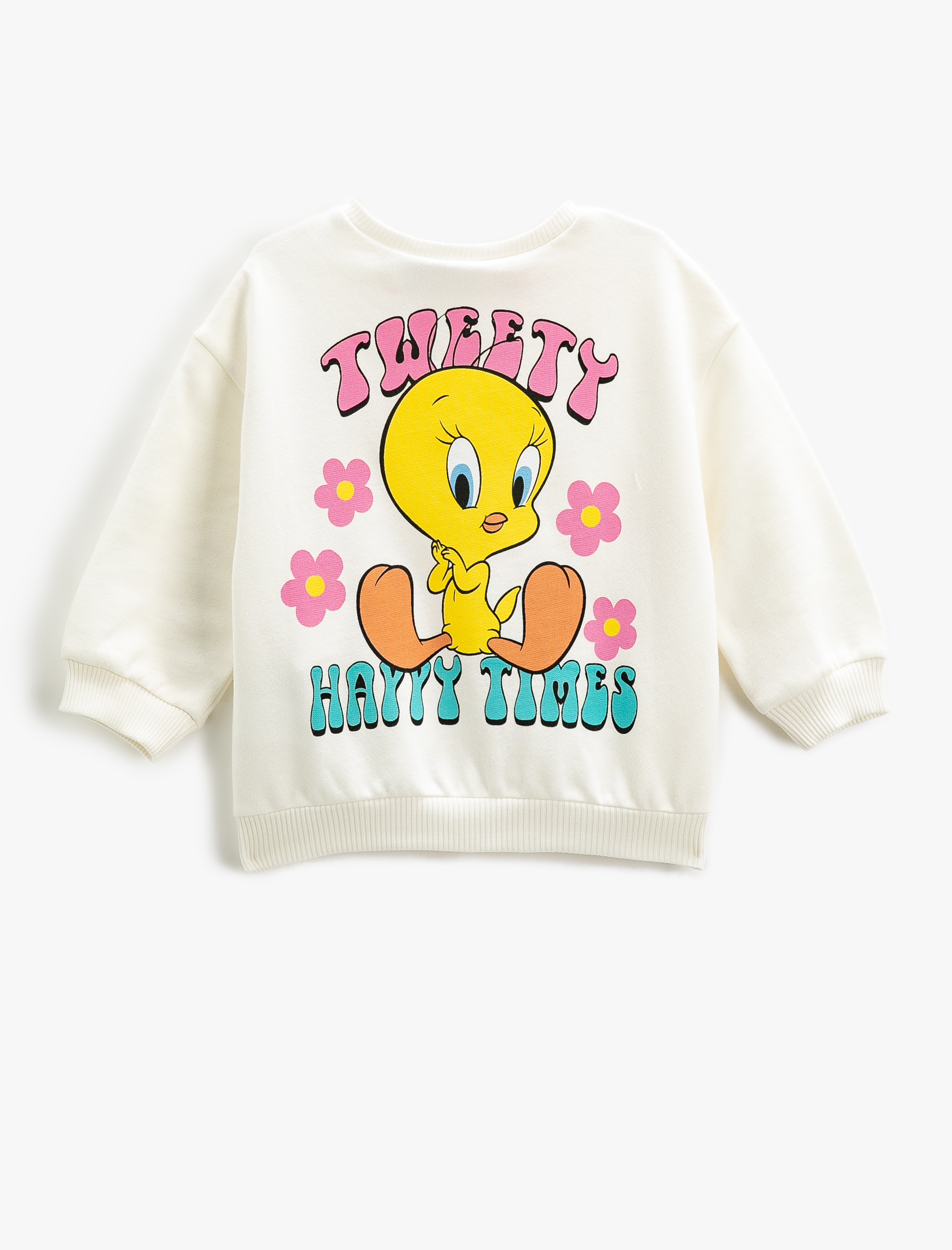  Kız Bebek Tweety Sweatshirt Lisanslı Uzun Kollu Bisiklet Yaka Pamuklu