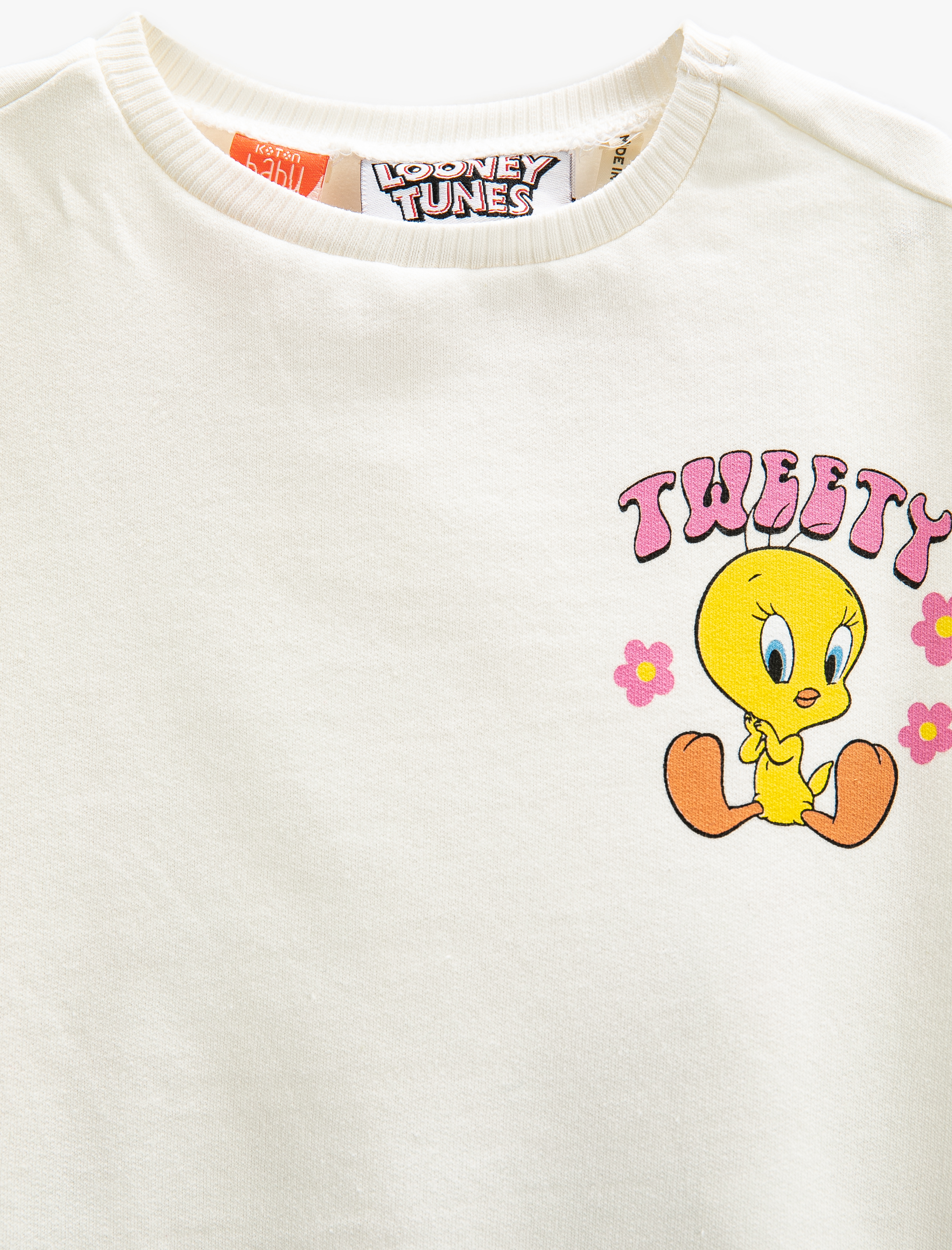  Kız Bebek Tweety Sweatshirt Lisanslı Uzun Kollu Bisiklet Yaka Pamuklu