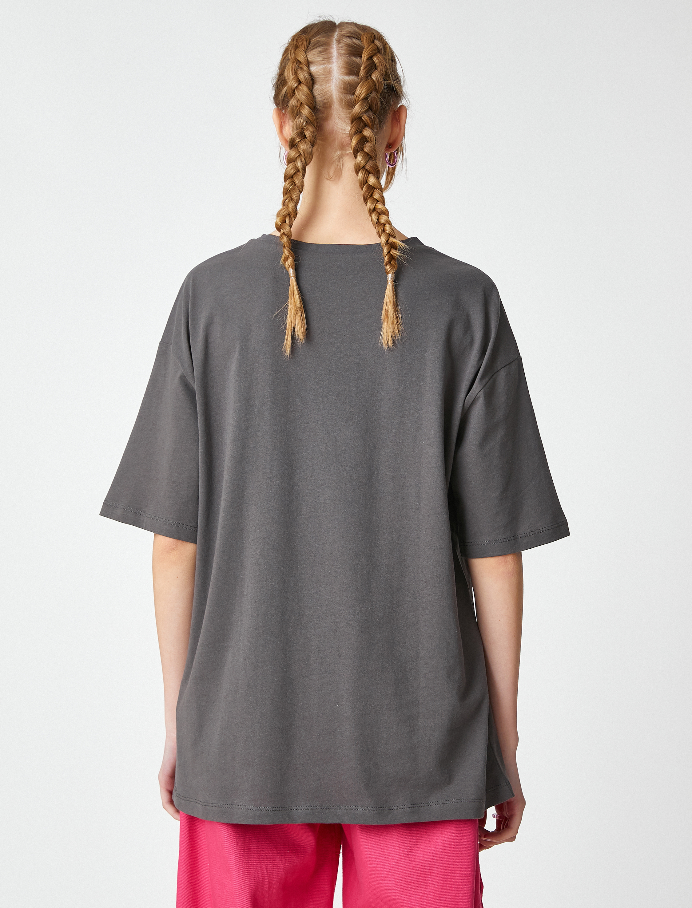   Baskılı Tişört Oversize Bisiklet Yaka Kısa Kollu