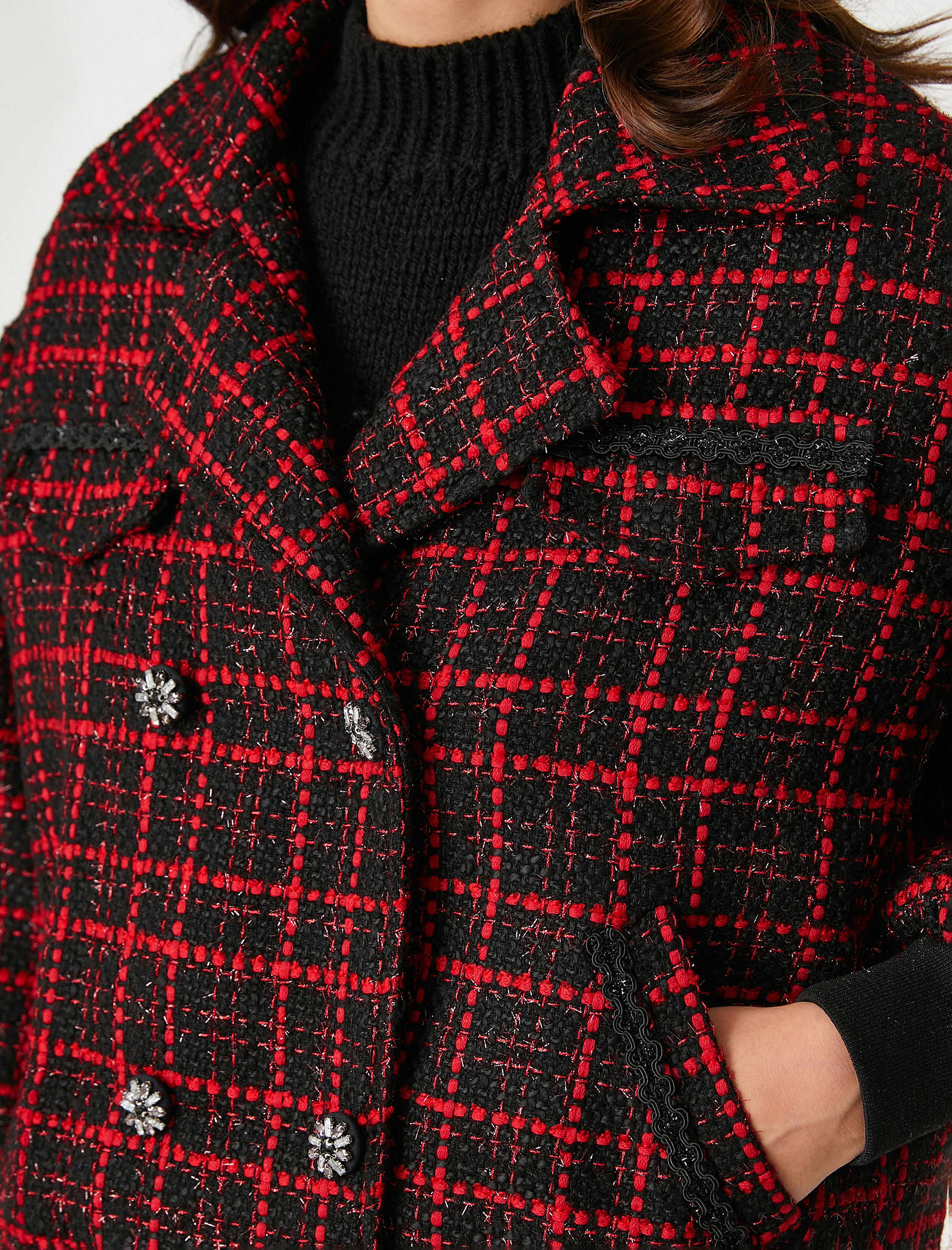   Rachel Araz X Koton - Cepli Taşlı Düğmeli Bomber Tüvit Ceket