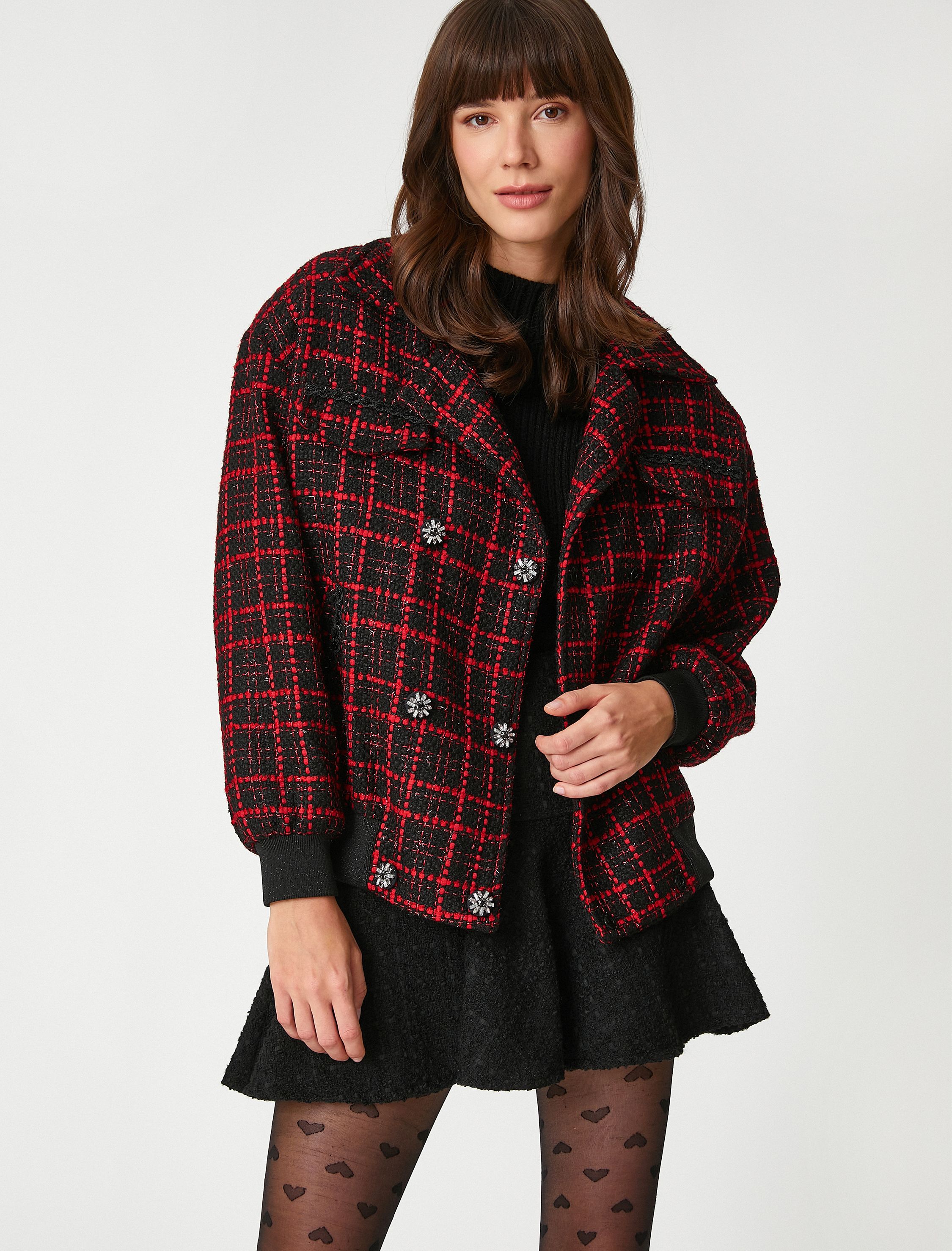   Rachel Araz X Koton - Cepli Taşlı Düğmeli Bomber Tüvit Ceket