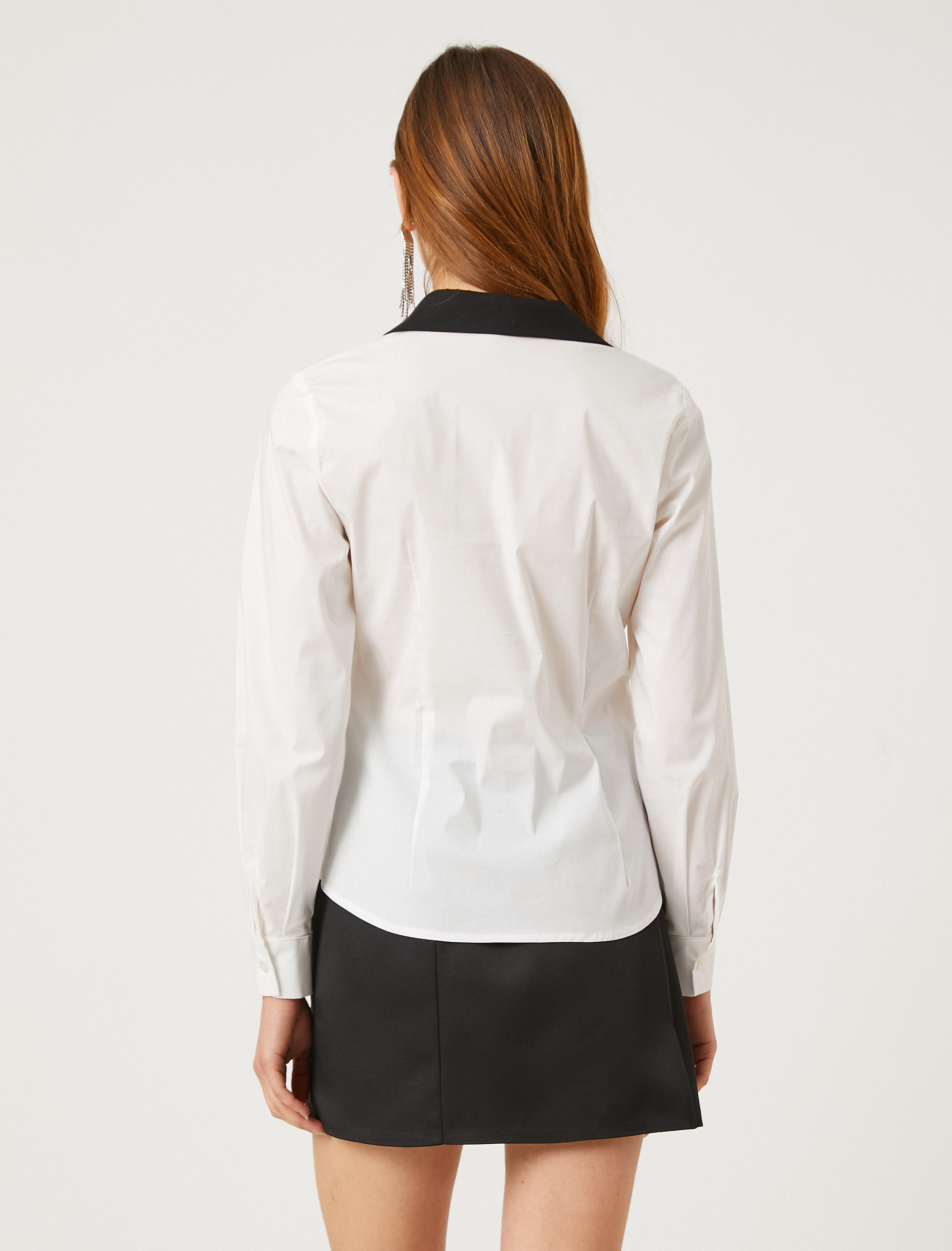   Uzun Kollu Taşlı Gömlek Kontrast Detaylı