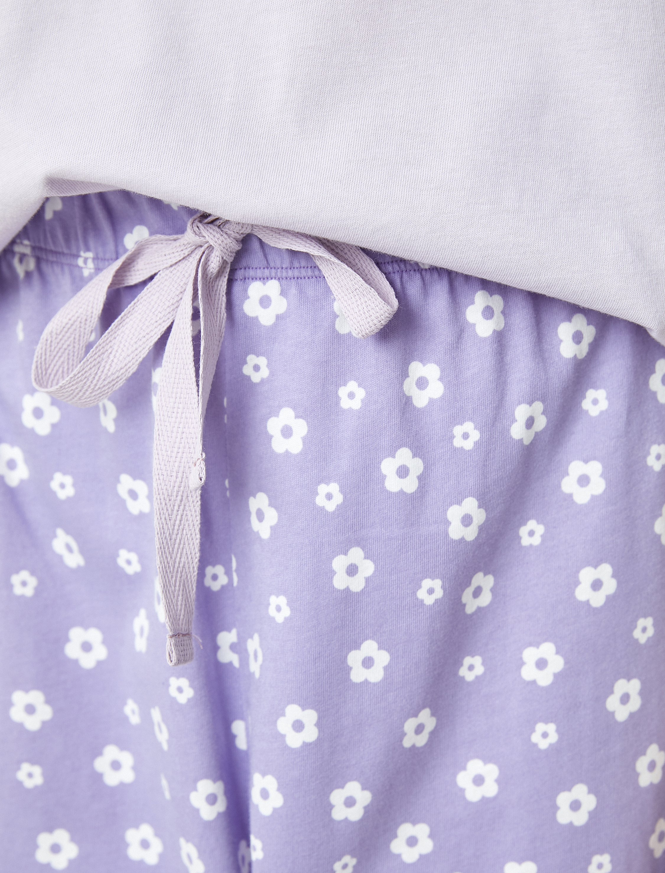   Pamuklu Pijama Takımı Kısa Kollu Baskılı Çiçekli Bisiklet Yaka