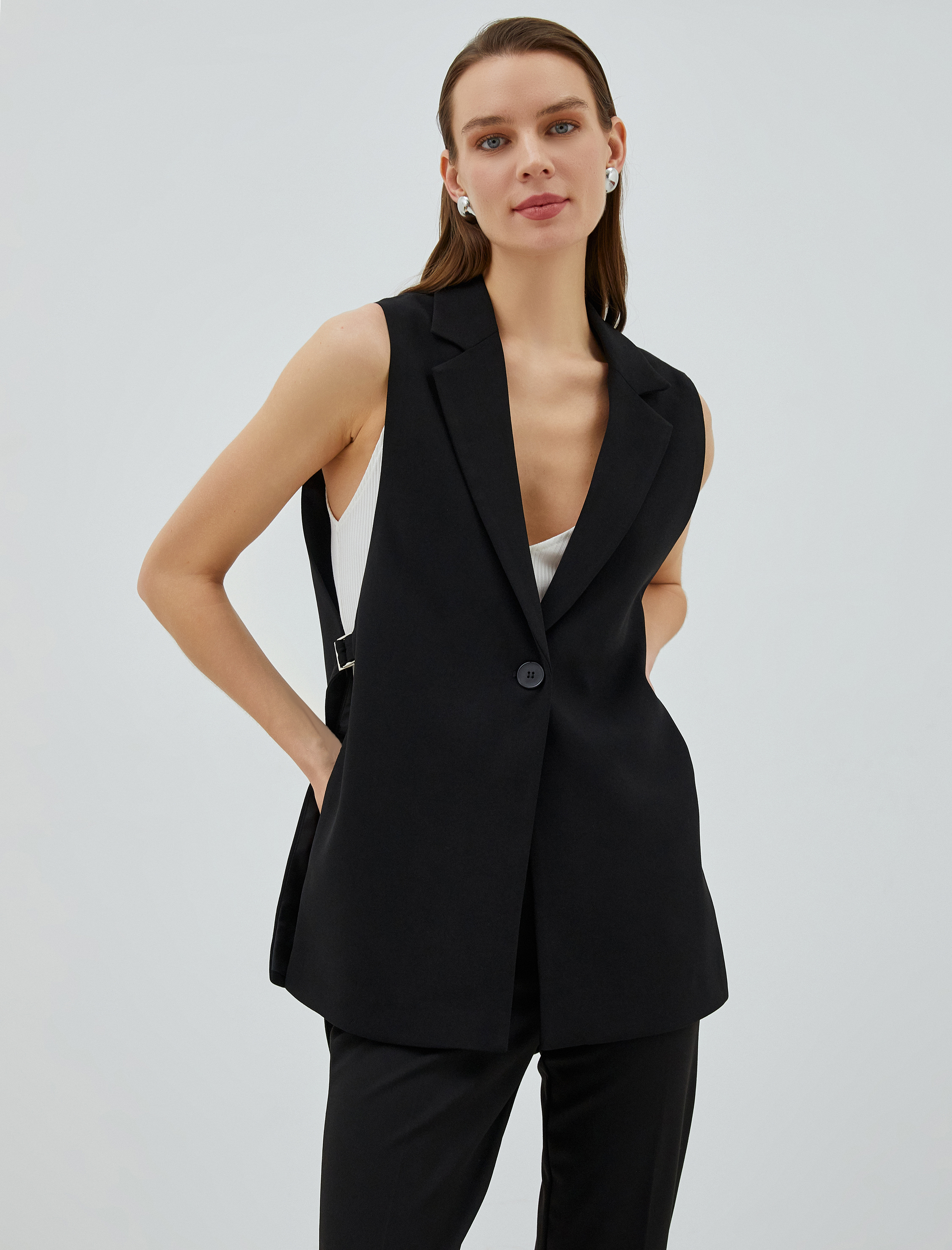   Blazer Yelek Tek Düğmeli Arkası Kuşaklı