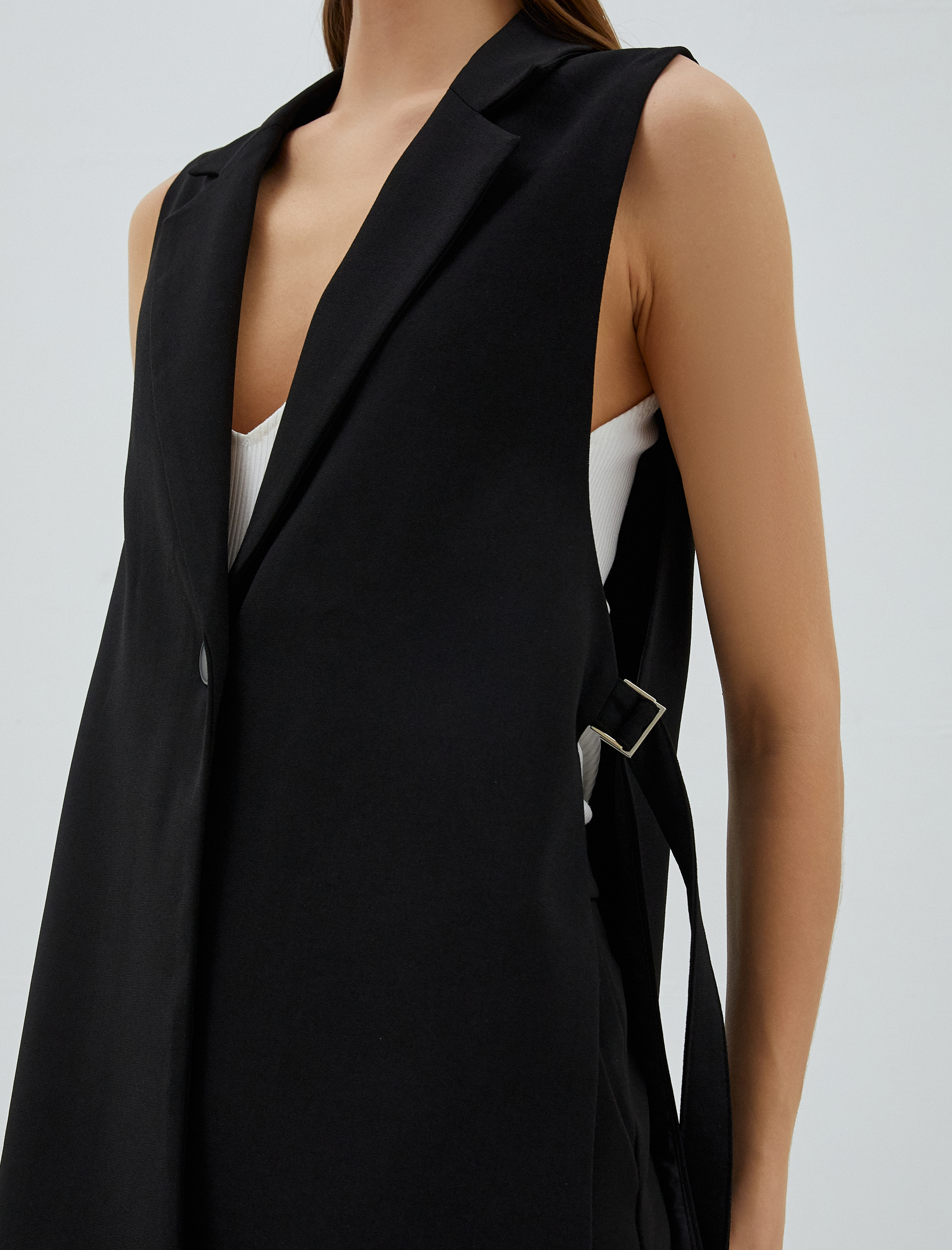   Blazer Yelek Tek Düğmeli Arkası Kuşaklı