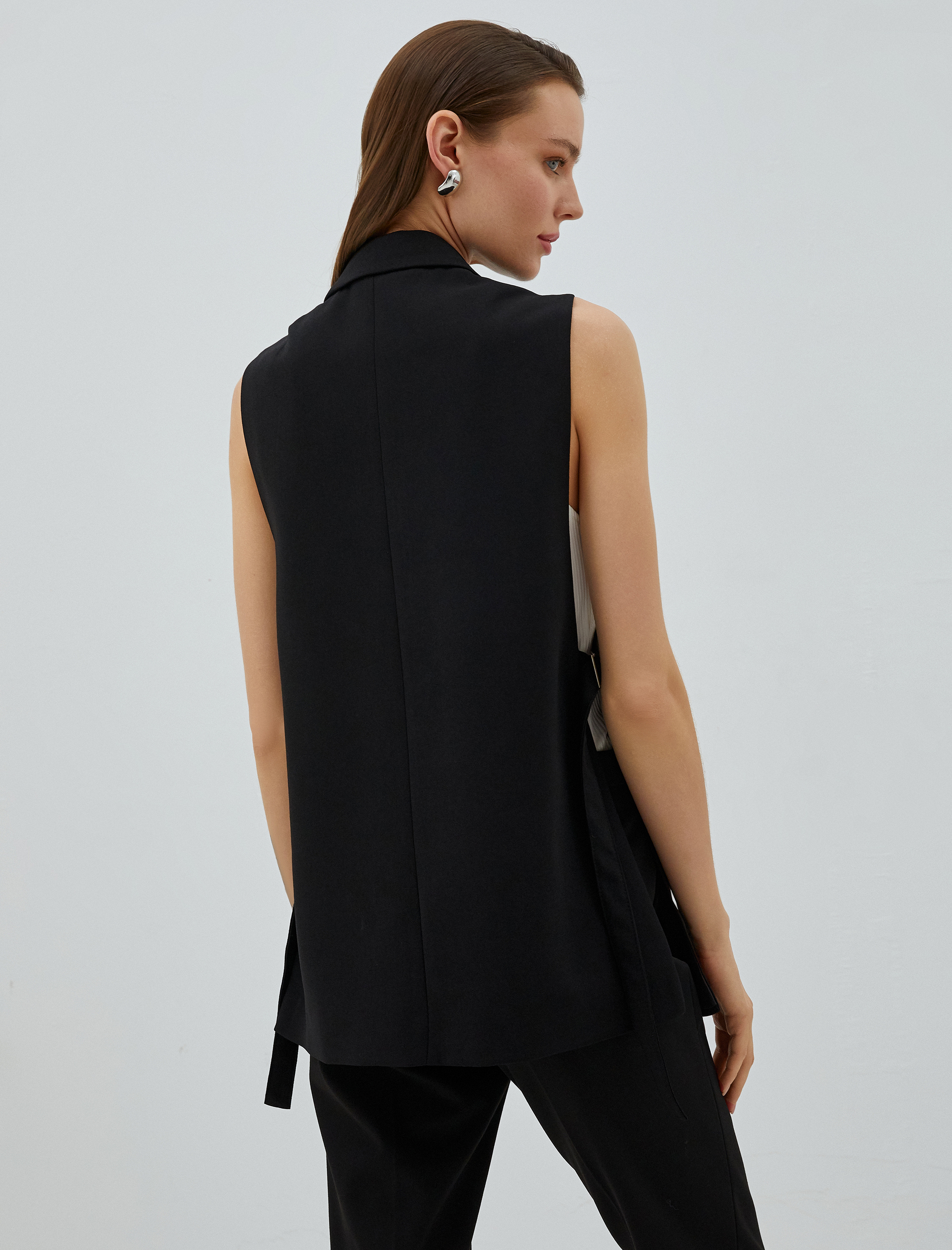   Blazer Yelek Tek Düğmeli Arkası Kuşaklı