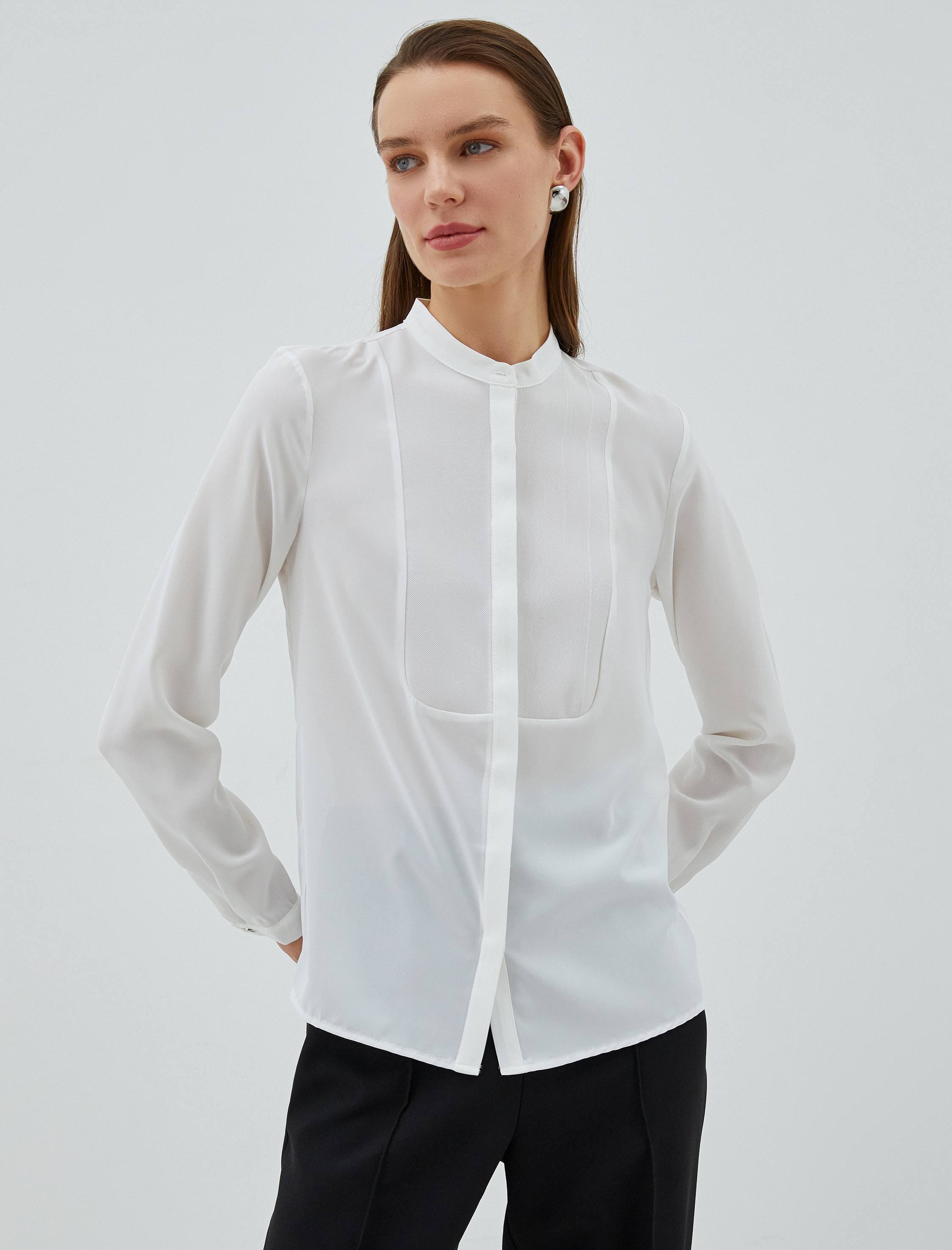   Hakim Yaka Gömlek Gizli Düğmeli Uzun Kollu