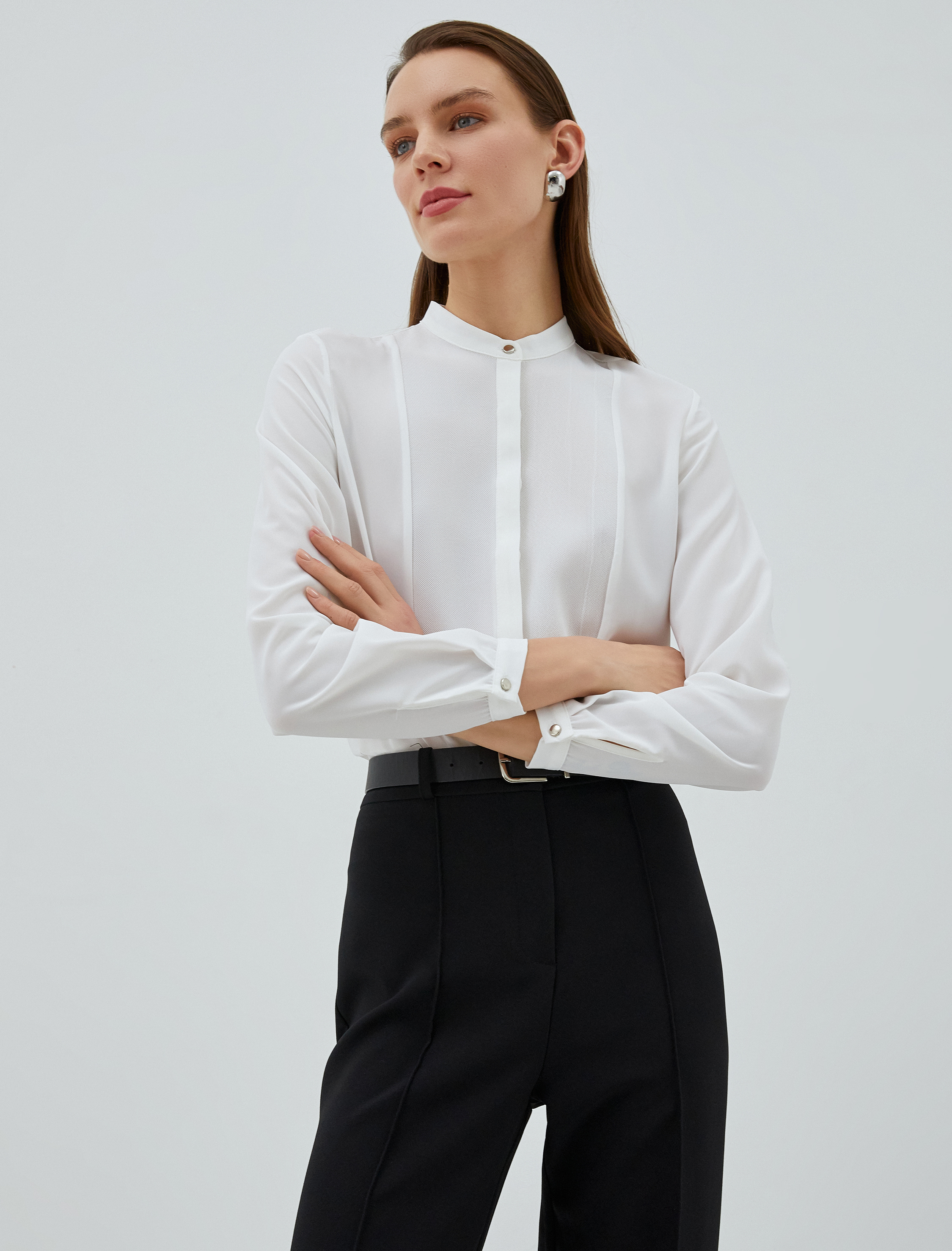   Hakim Yaka Gömlek Gizli Düğmeli Uzun Kollu