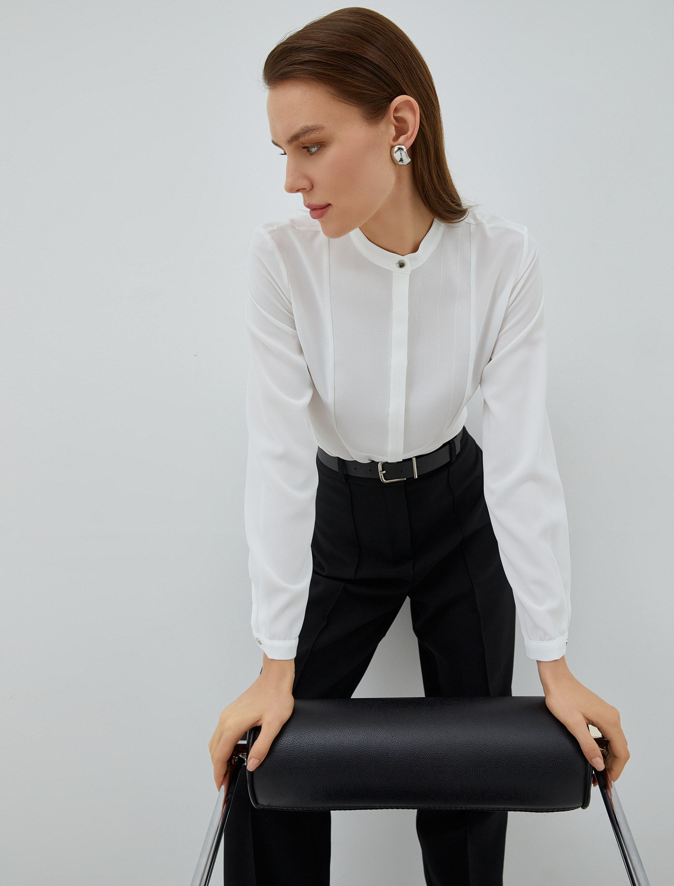   Hakim Yaka Gömlek Gizli Düğmeli Uzun Kollu