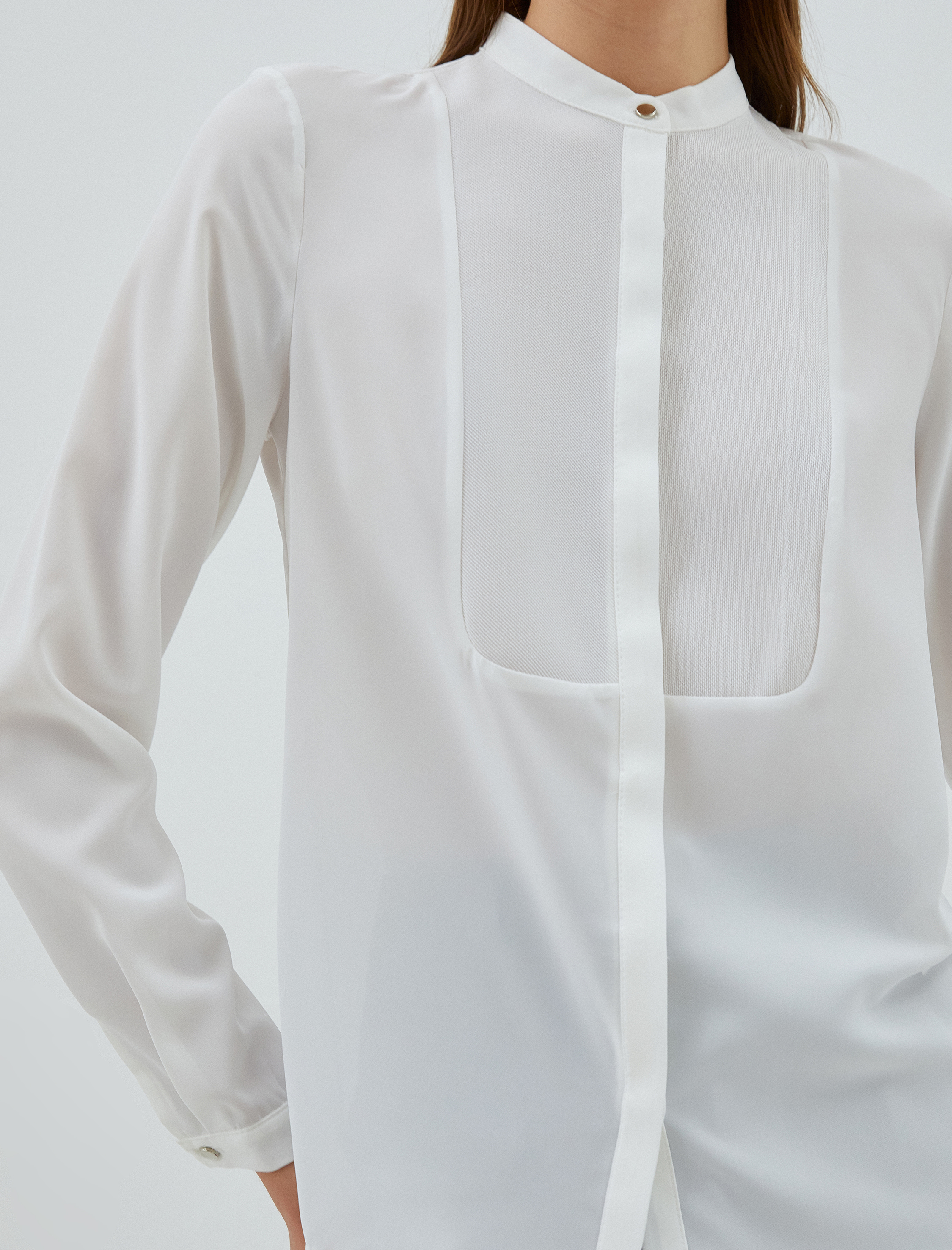   Hakim Yaka Gömlek Gizli Düğmeli Uzun Kollu