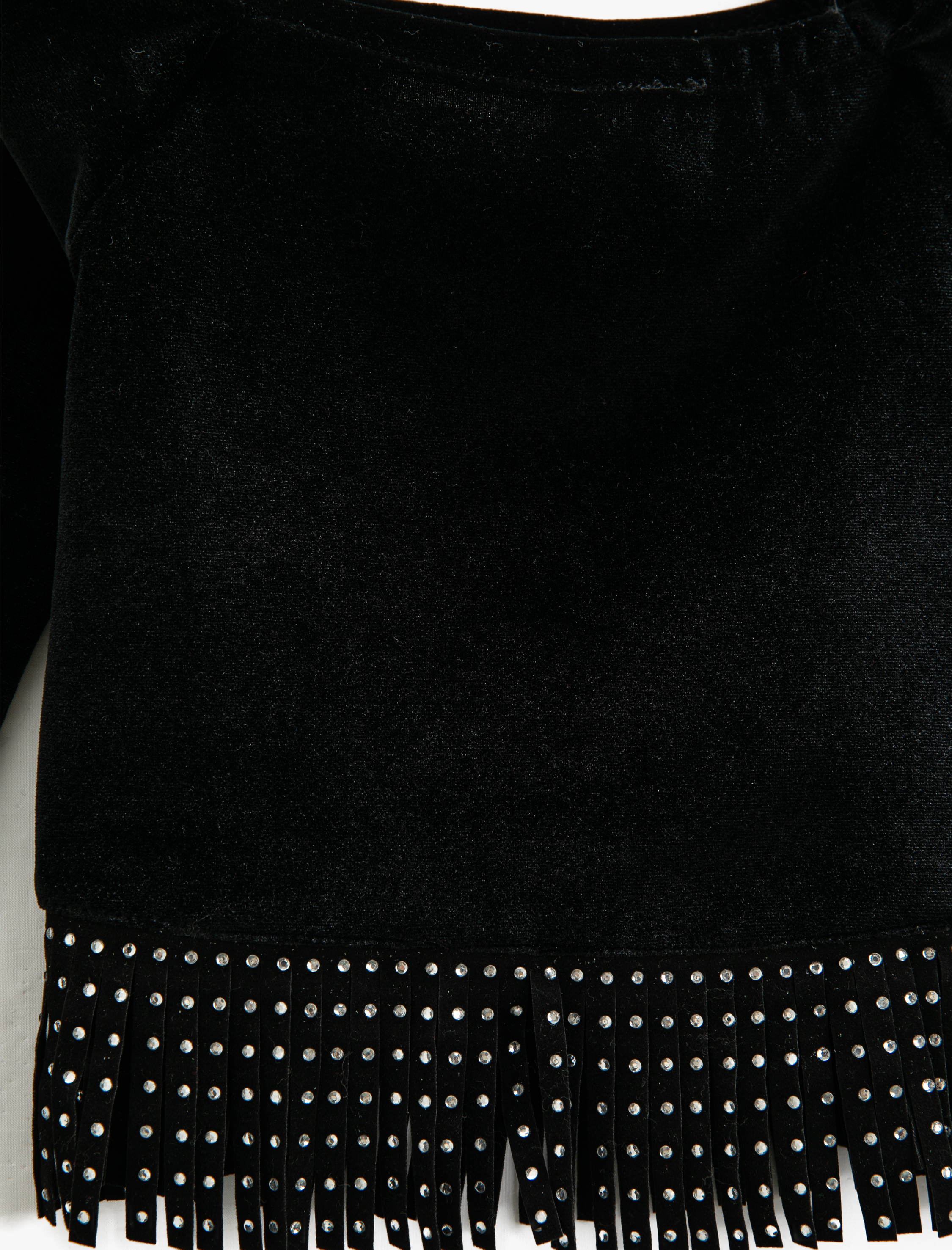  Kız Çocuk Crop Püsküllü Tişört Uzun Geniş Kollu U Yaka