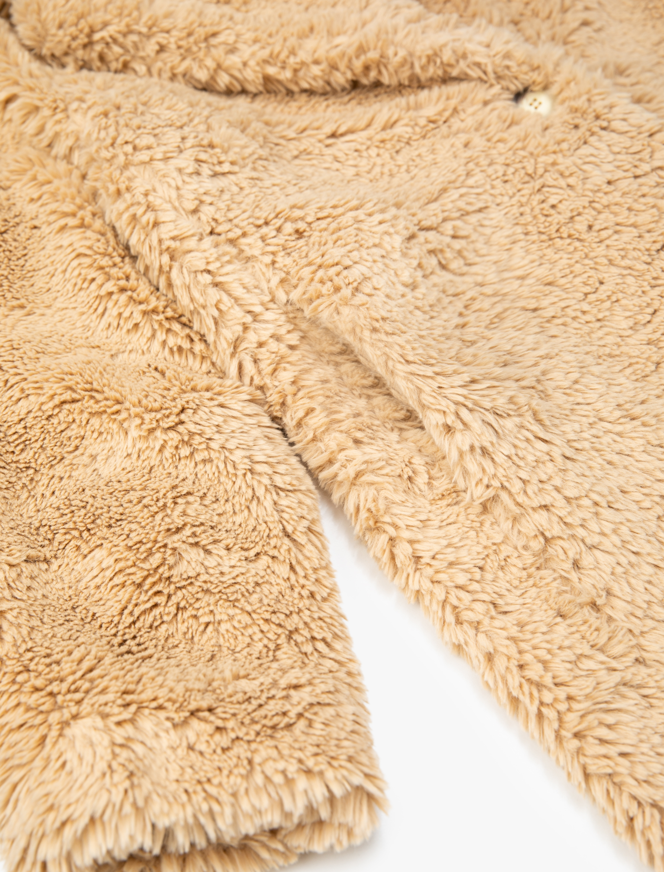   Oversize Peluş Uzun Kaban Düğmeli Katlı Yaka