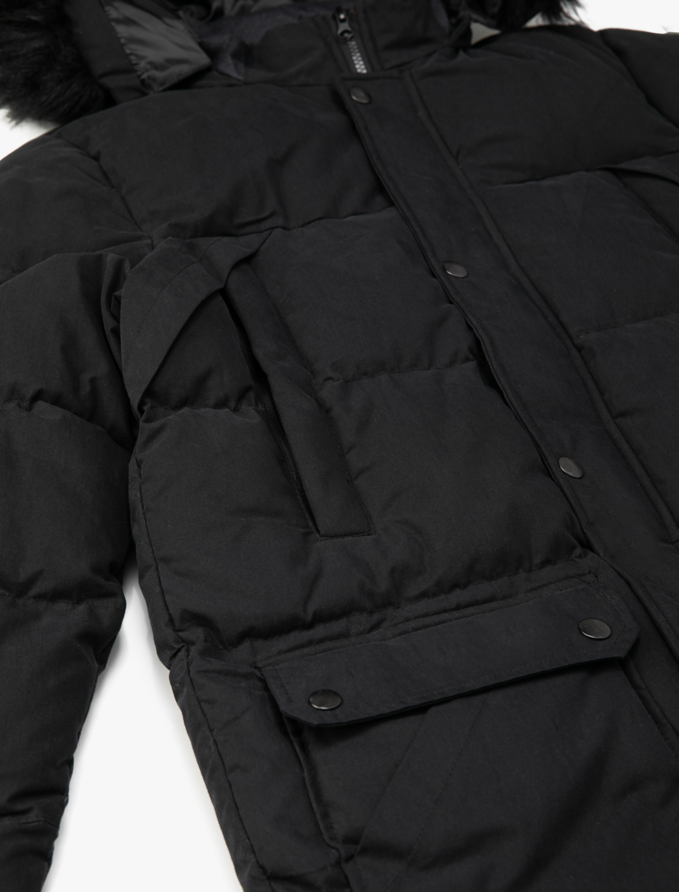   Anorak Kapşonlu Şişme Mont Cepli Yaka Detaylı Fermuarlı
