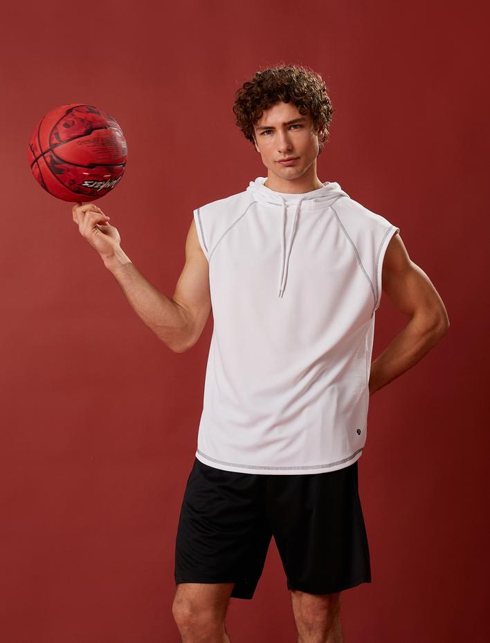  Kapüşonlu Spor Kolsuz Sweatshirt