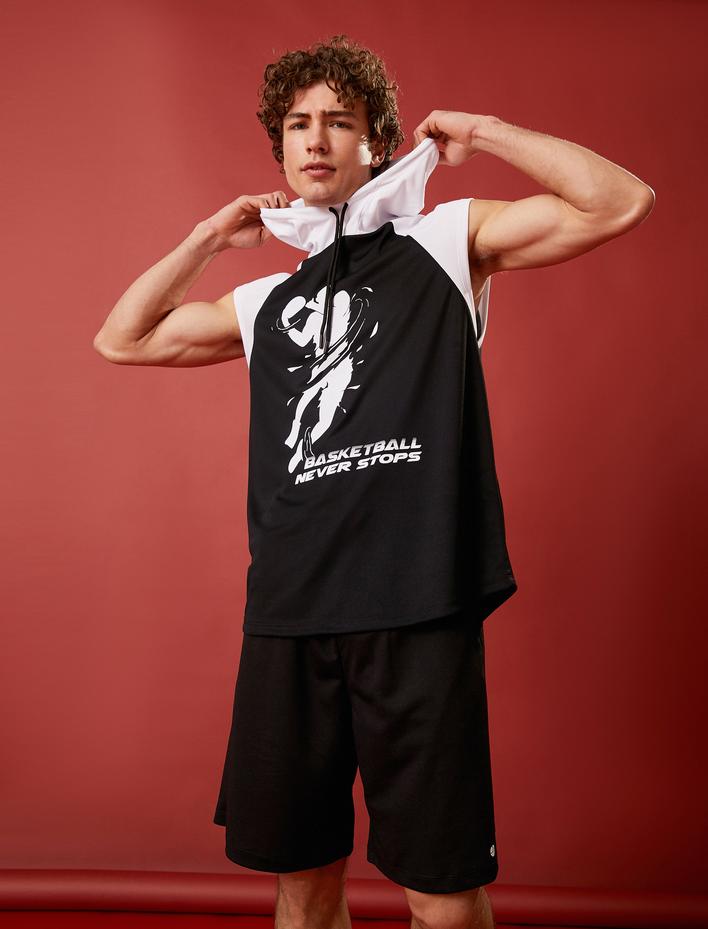  Kapşonlu Spor Tişört Kolsuz Basketbol Baskılı Nefes Alan Kumaş