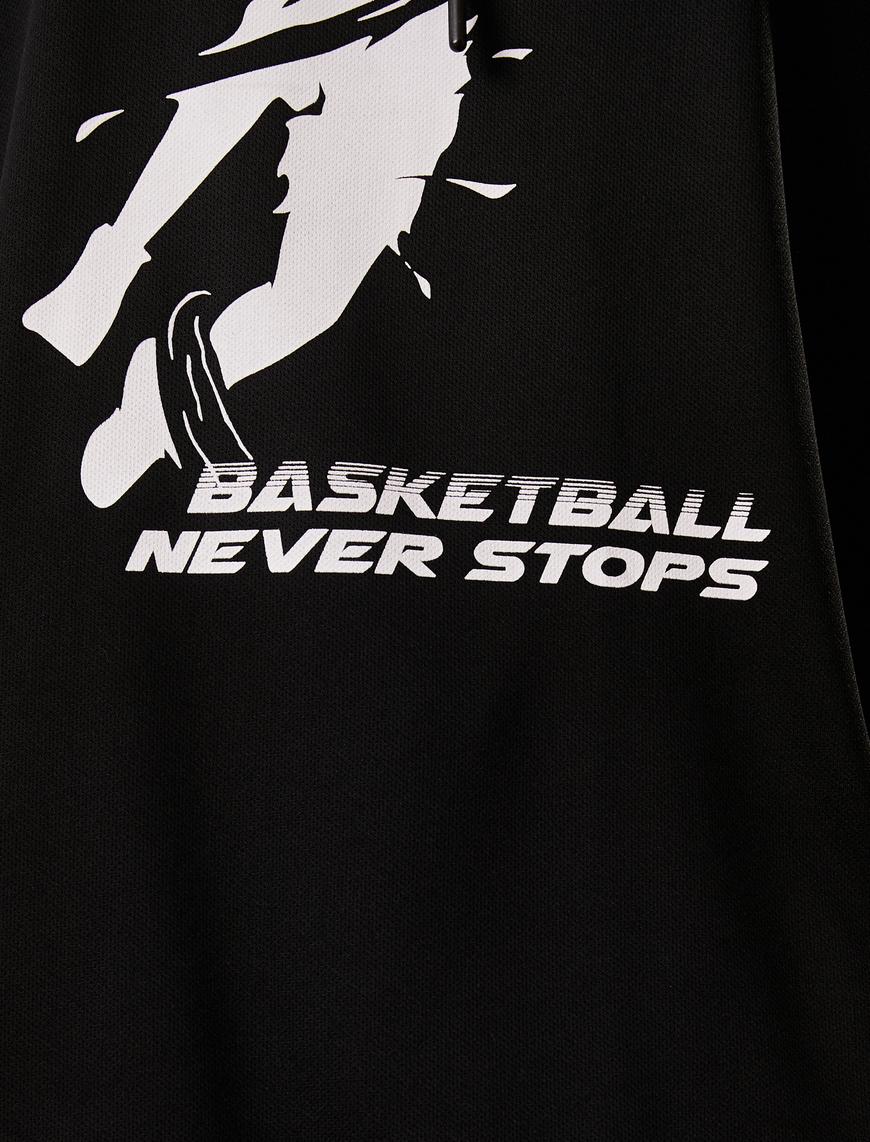   Kapşonlu Spor Tişört Kolsuz Basketbol Baskılı Nefes Alan Kumaş