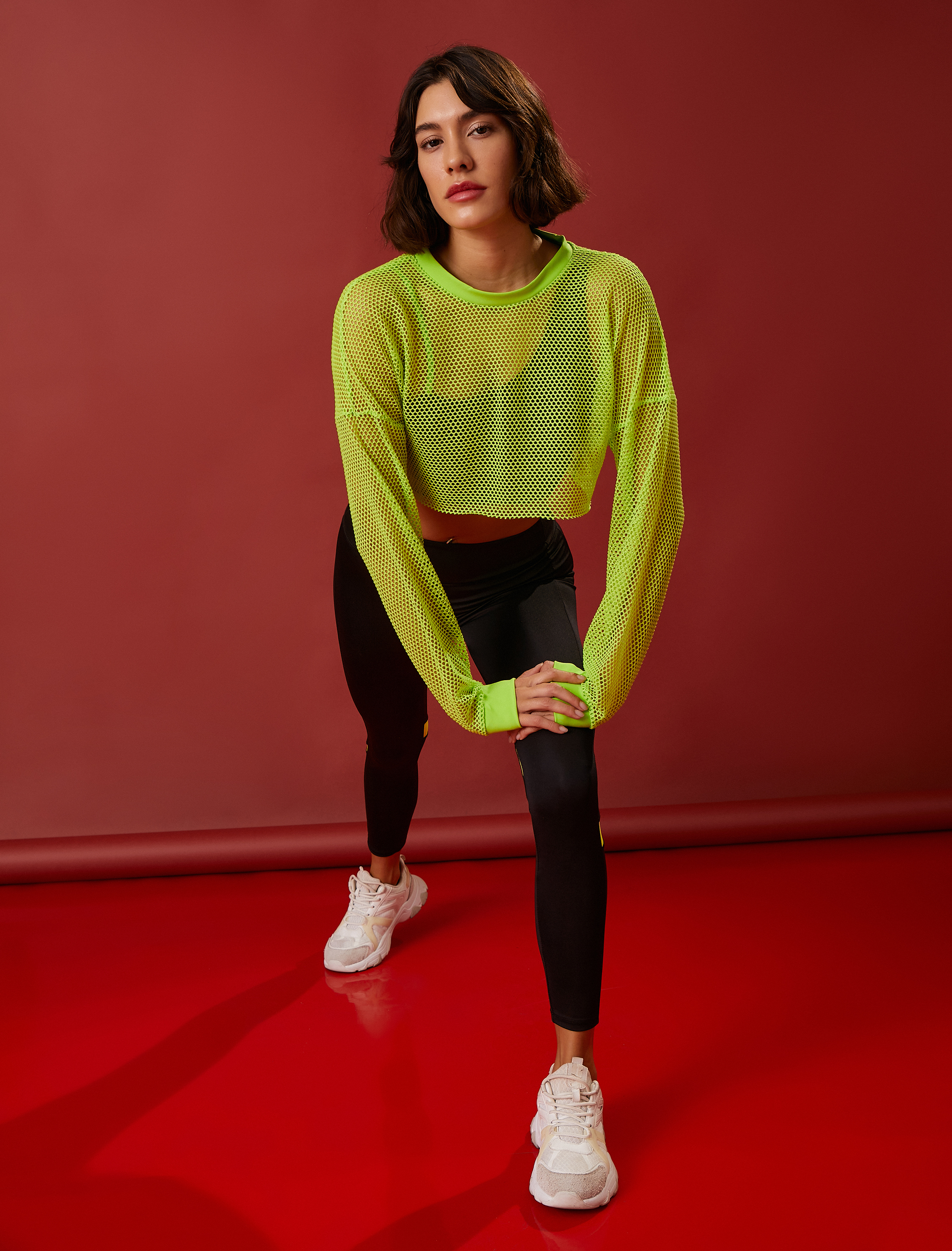   Crop File Spor Tişört Uzun Kollu Relax Fit