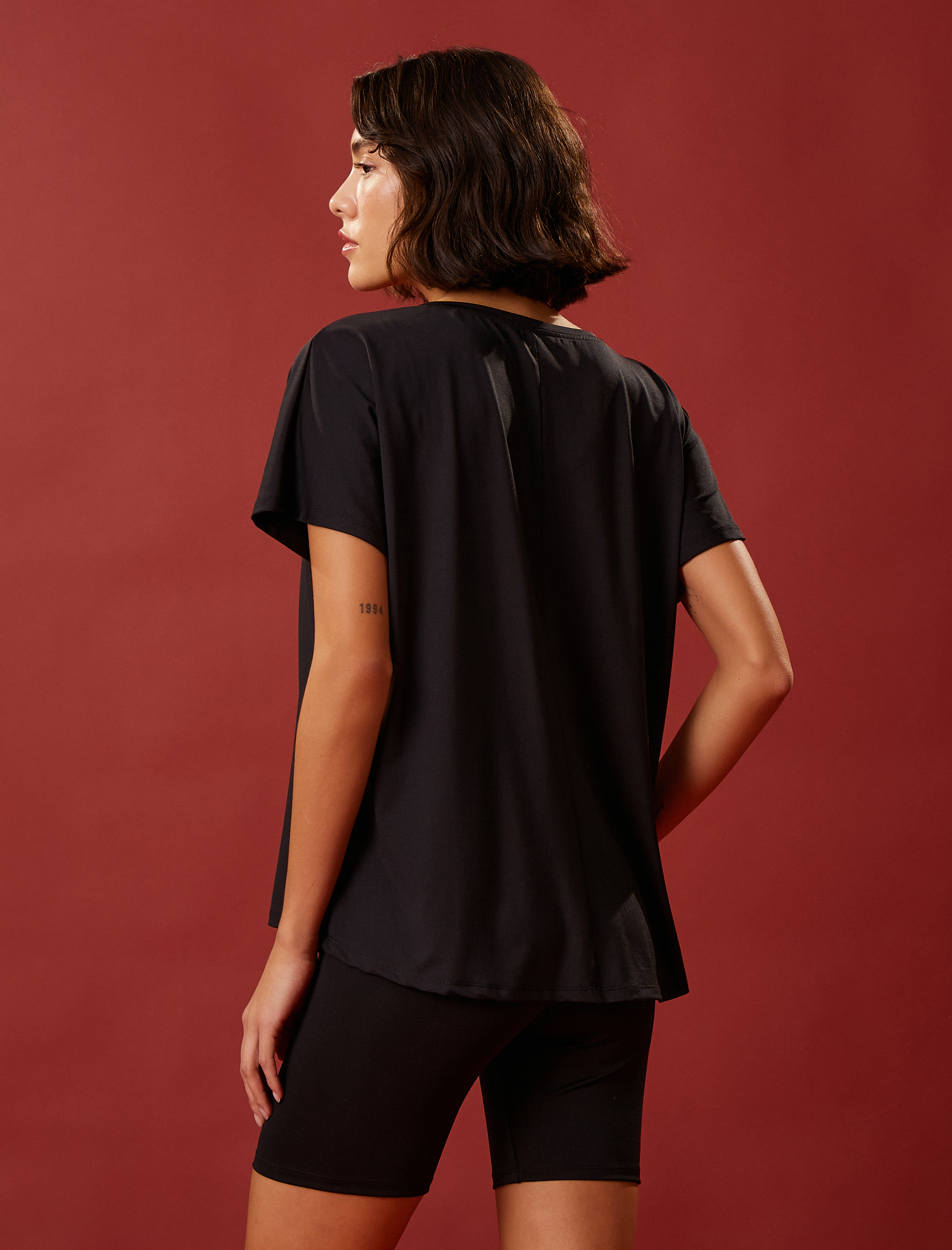   Oversize Spor Tişört Slogan Baskılı Kayık Yaka