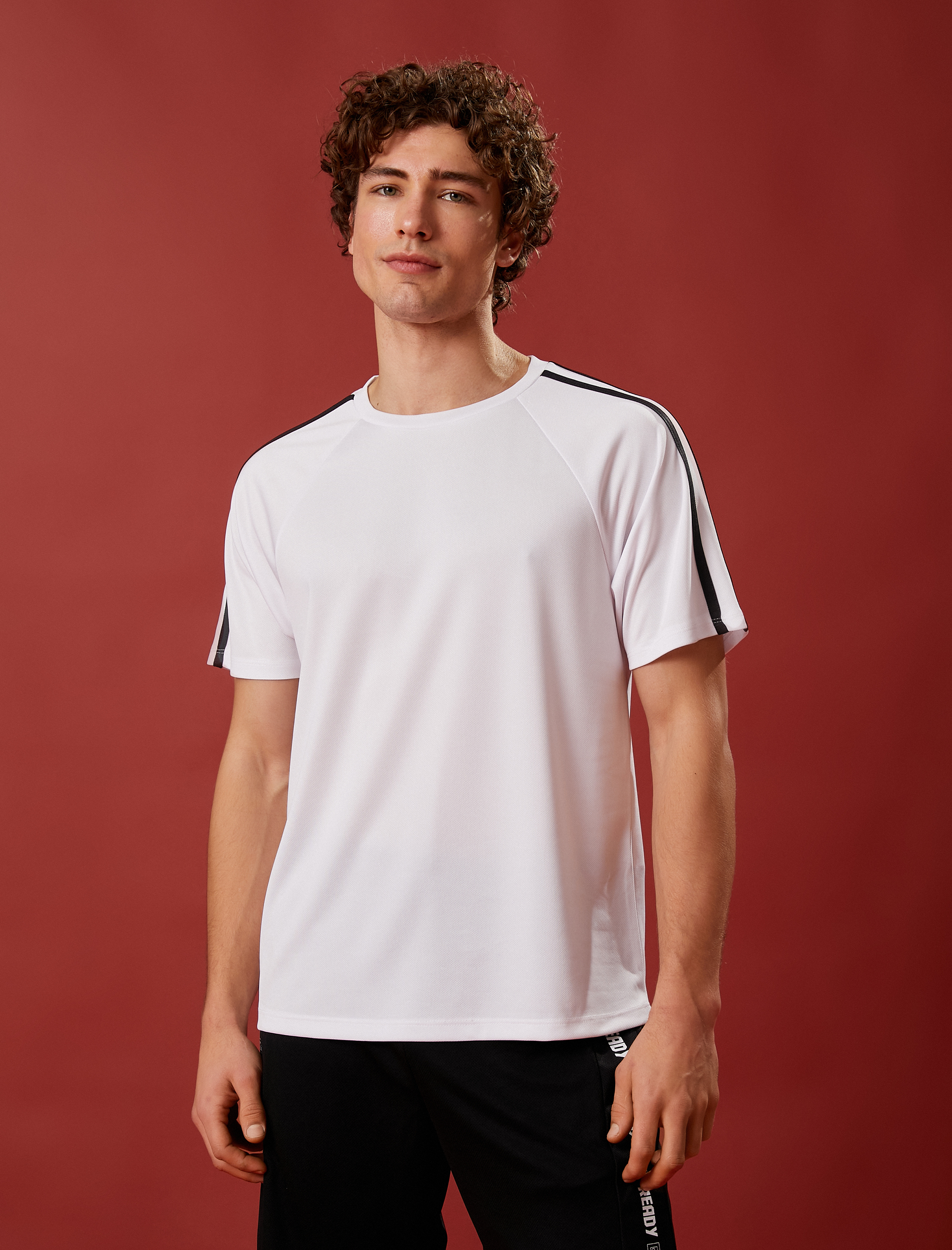   Sport Tişört Biyeli Bisiklet Yaka Kısa Kollu Nefes Alan Kumaş