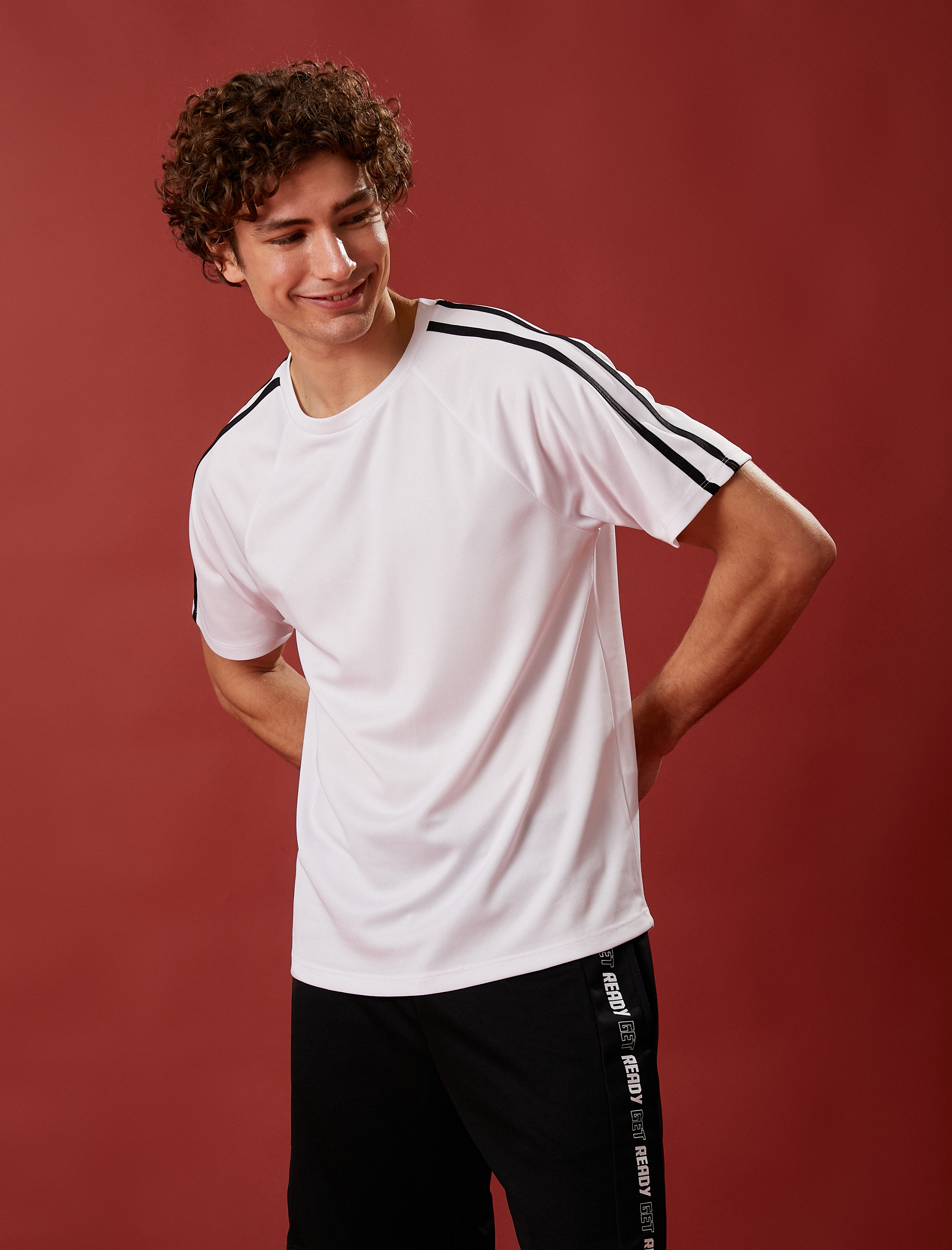   Sport Tişört Biyeli Bisiklet Yaka Kısa Kollu Nefes Alan Kumaş