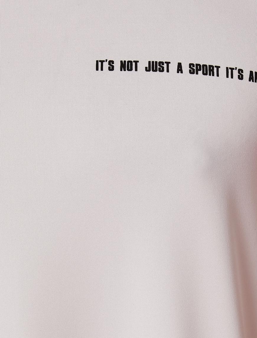   Spor Tişört Slogan Baskılı Etiket Detaylı Bisiklet Yaka