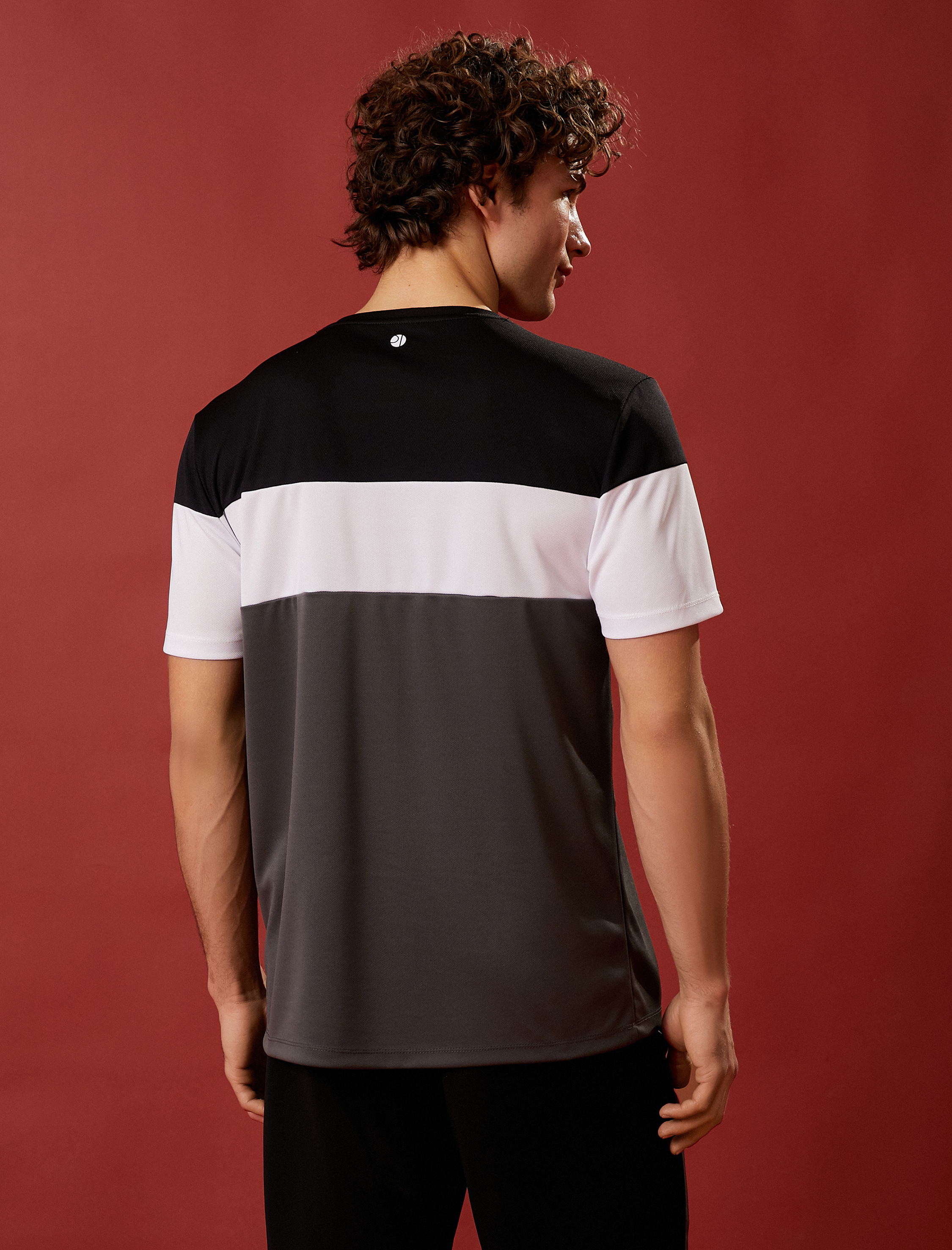   Spor Tişört Slogan Baskılı Renk Bloklu Bisiklet Yaka Nefes Alan Kumaş