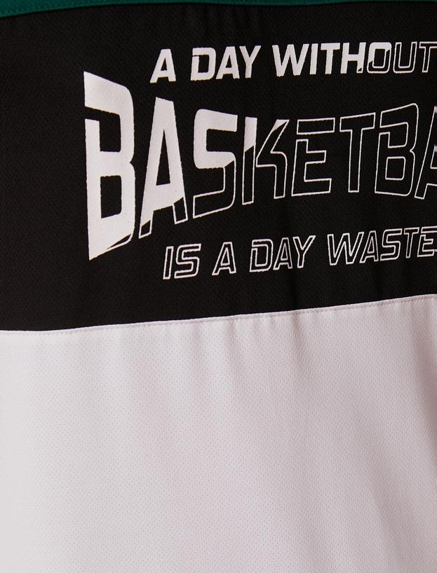   Oversize Spor Atlet Kolsuz Basketbol Baskılı Renk Bloklu Nefes Alan Kumaş