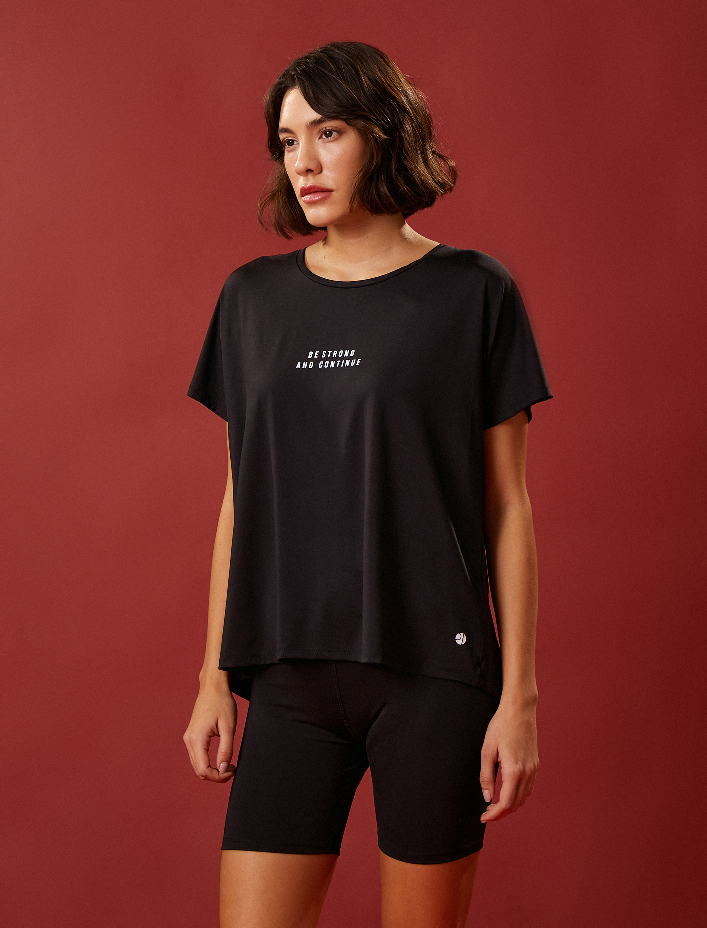   Oversize Spor Tişört Slogan Baskılı Kayık Yaka