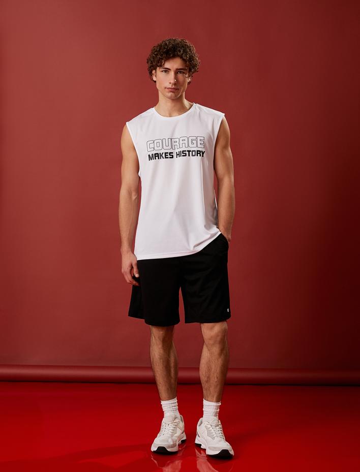  Kolsuz Sporcu Atleti Slogan Baskılı Bisiklet Yaka Nefes Alan Kumaş