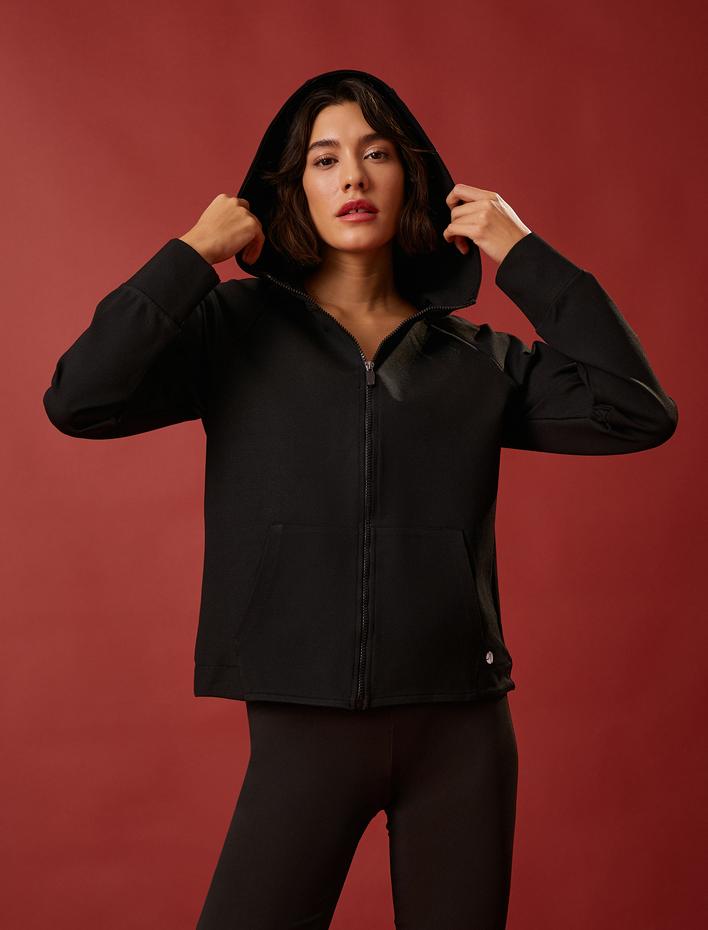  Fermuarlı Sweatshirt Kapüşonlu Cepli Esnekliği Yüksek Kumaş