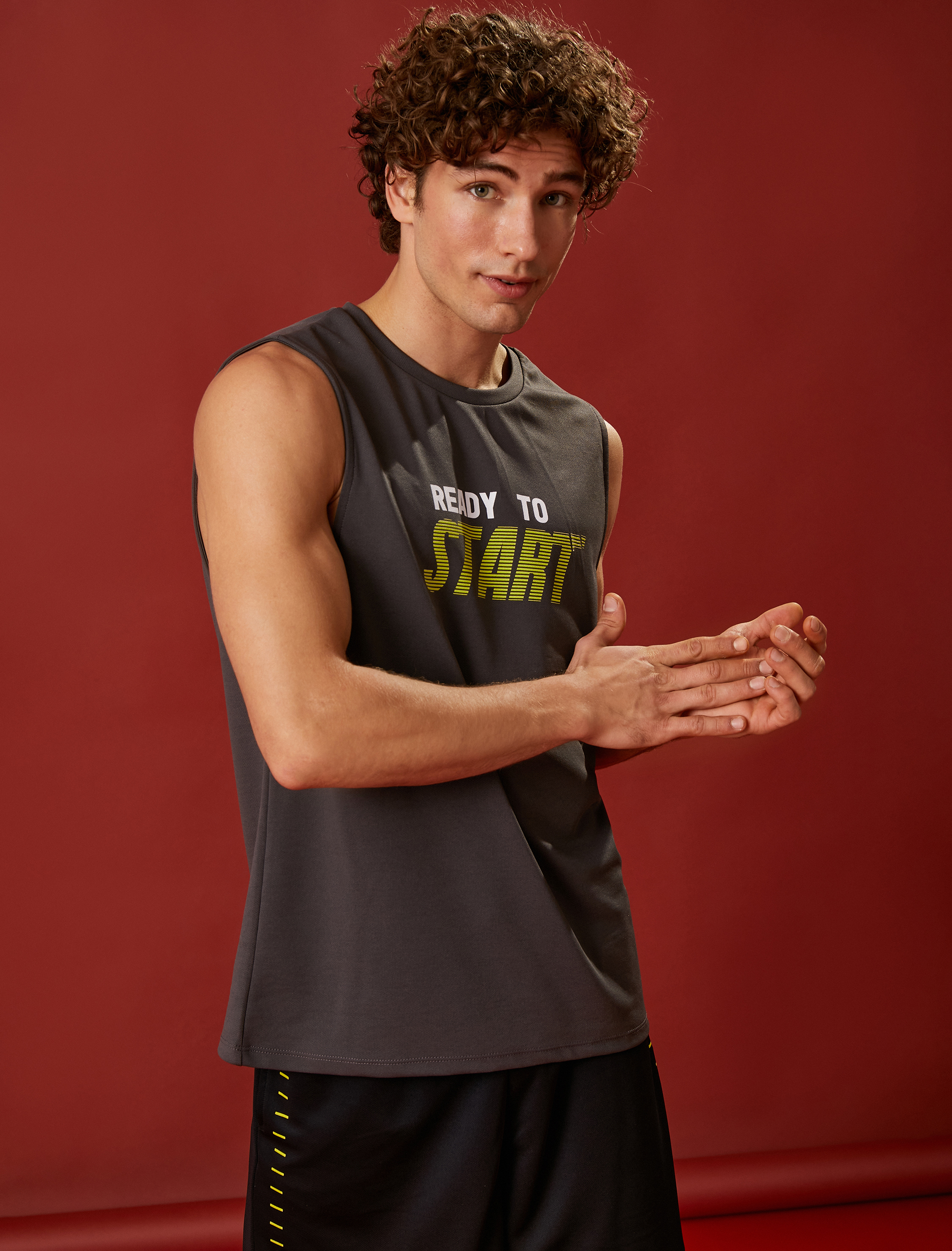   Slogan Baskılı Atlet Bisiklet Yaka