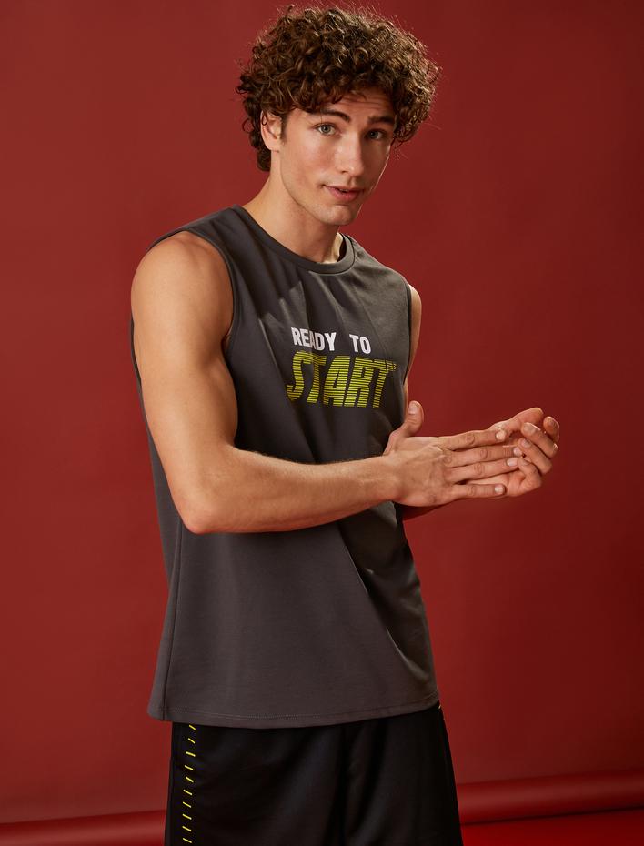  Slogan Baskılı Atlet Bisiklet Yaka