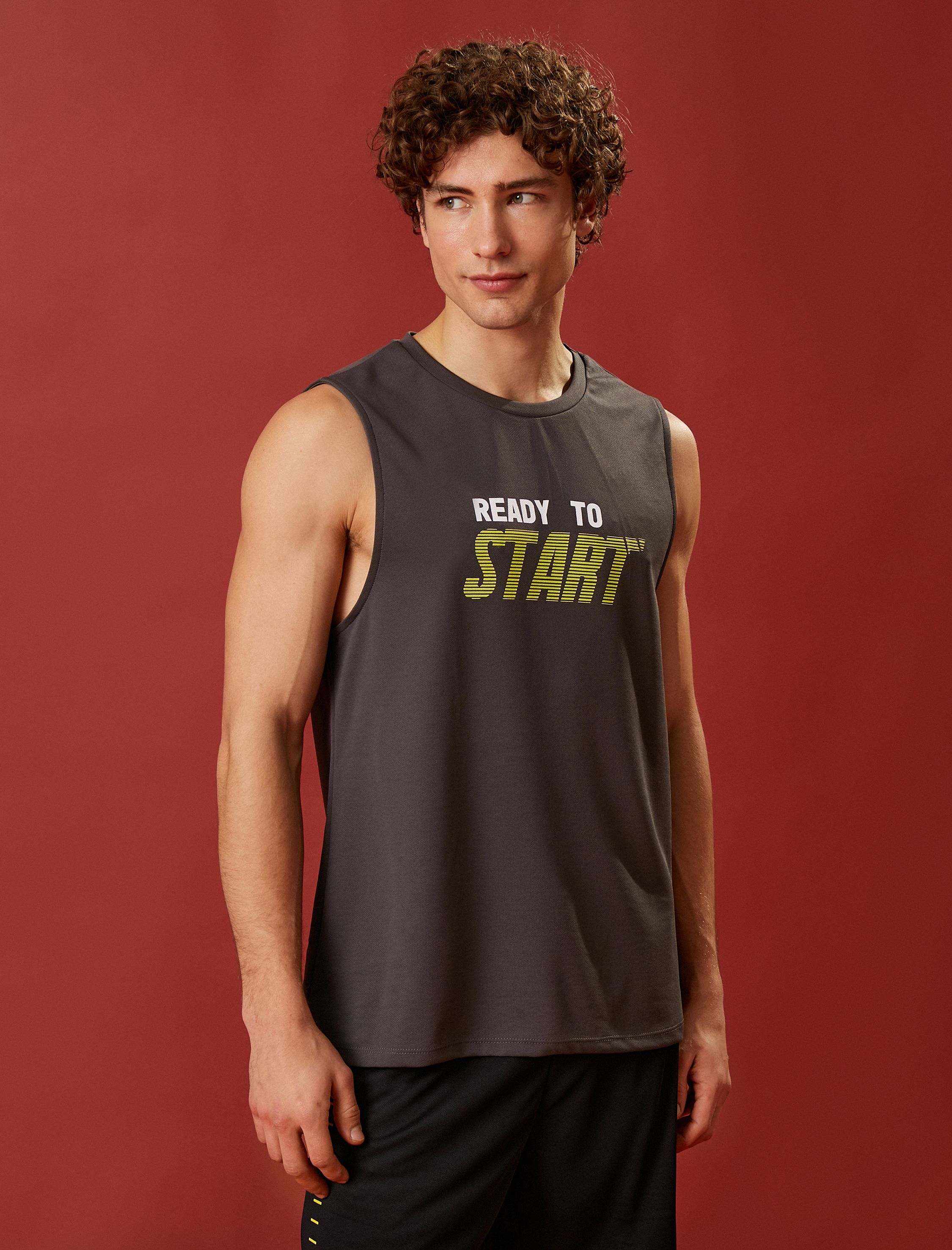   Slogan Baskılı Atlet Bisiklet Yaka