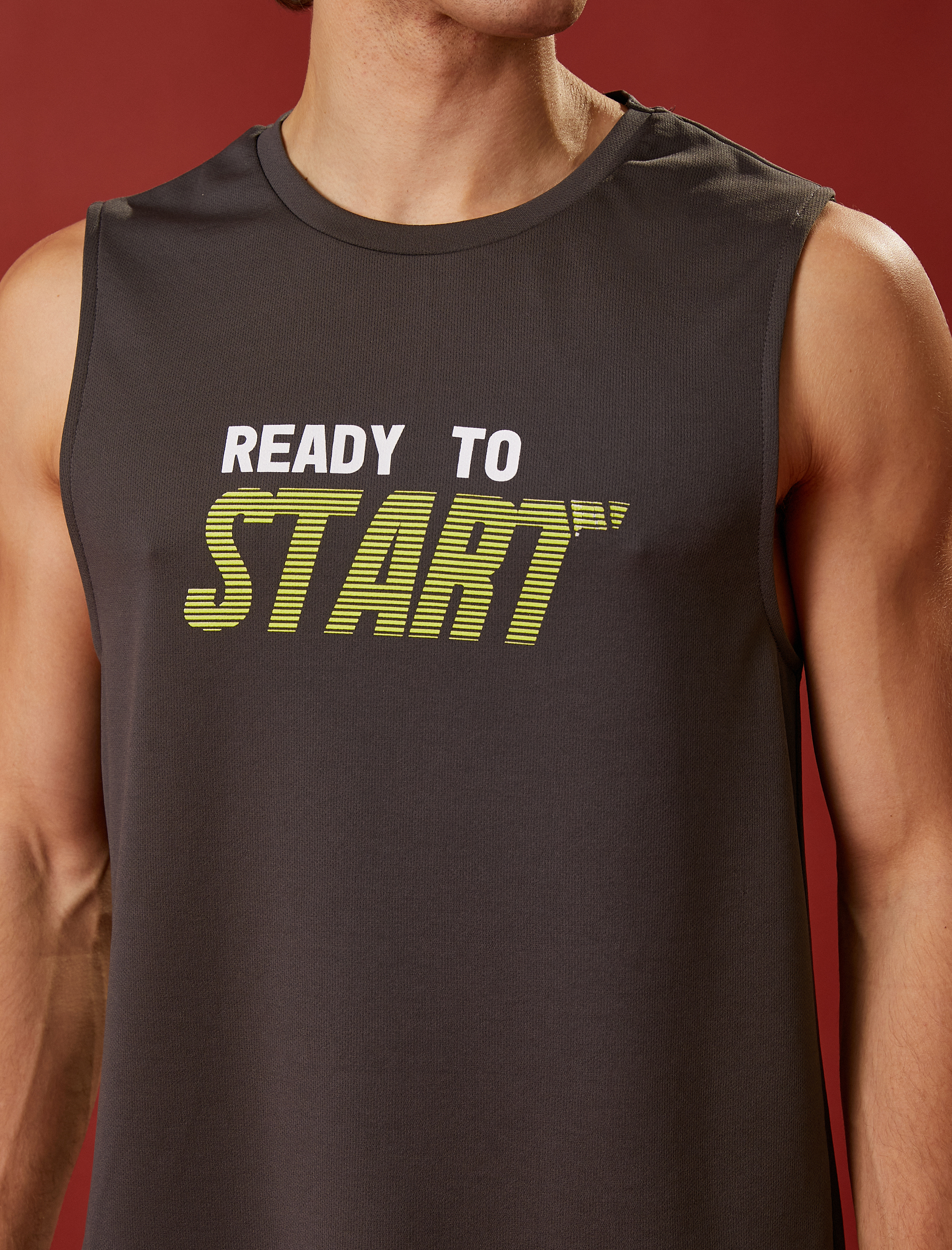   Slogan Baskılı Atlet Bisiklet Yaka