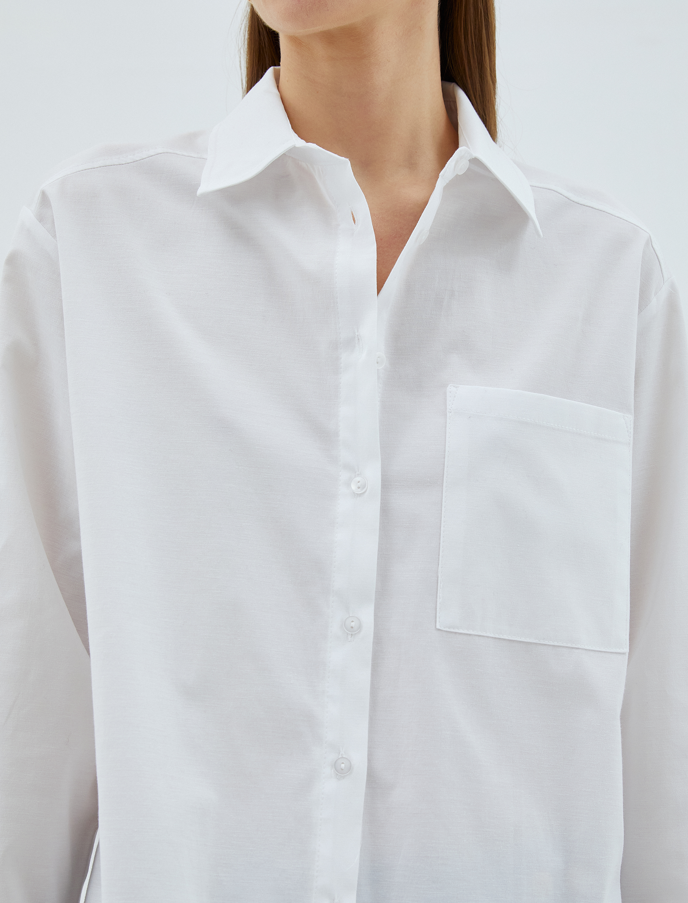   Pamuklu Gömlek Cep Detaylı Uzun Kollu