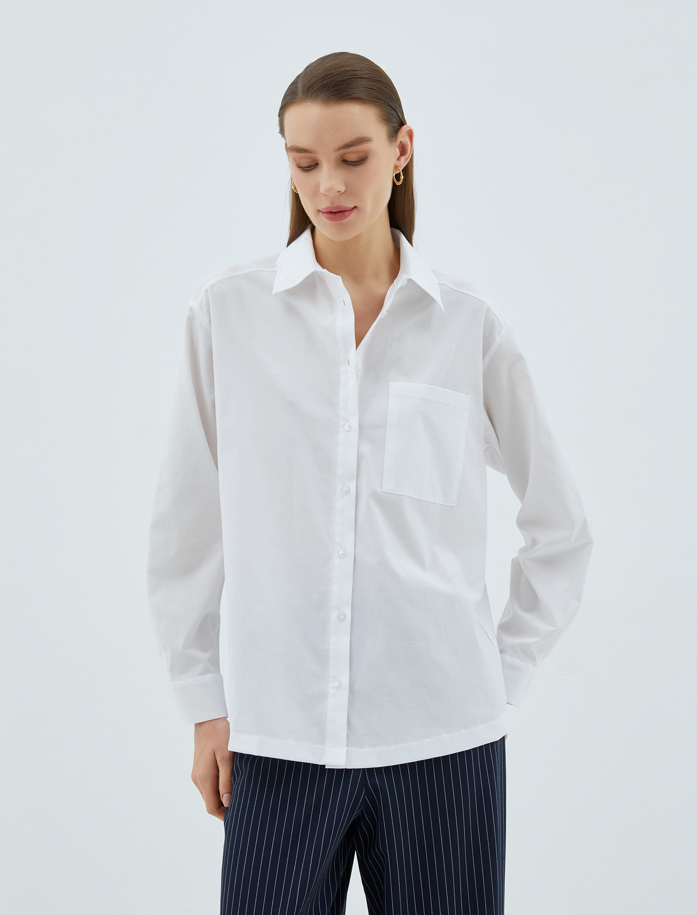   Pamuklu Gömlek Cep Detaylı Uzun Kollu