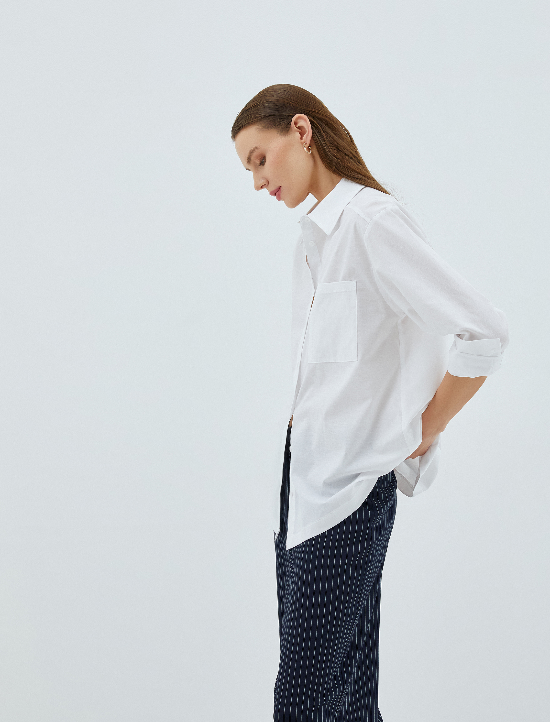   Pamuklu Gömlek Cep Detaylı Uzun Kollu